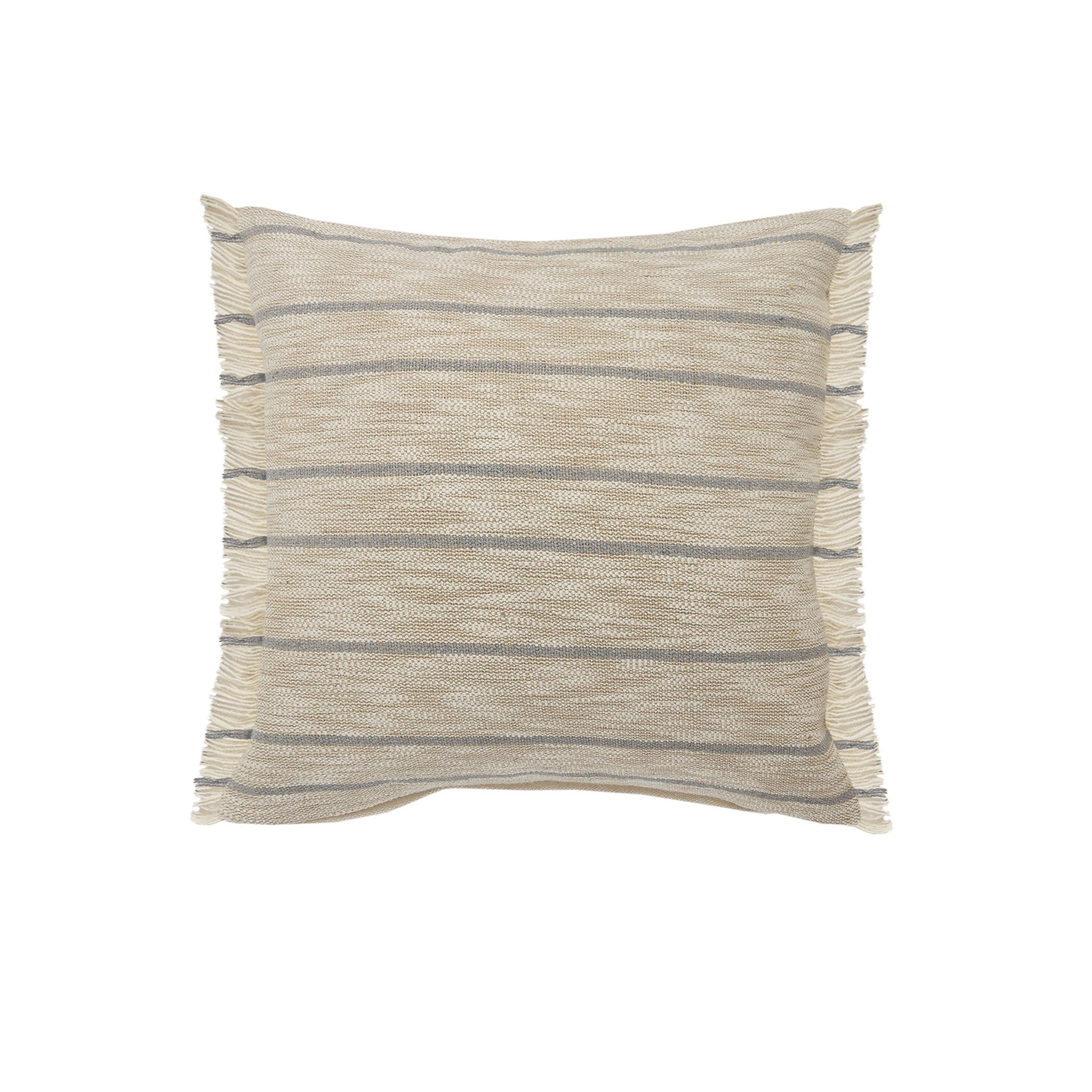 20" X 20" Taupe And Dusty Blue Jute Coastal Zippered Pillow