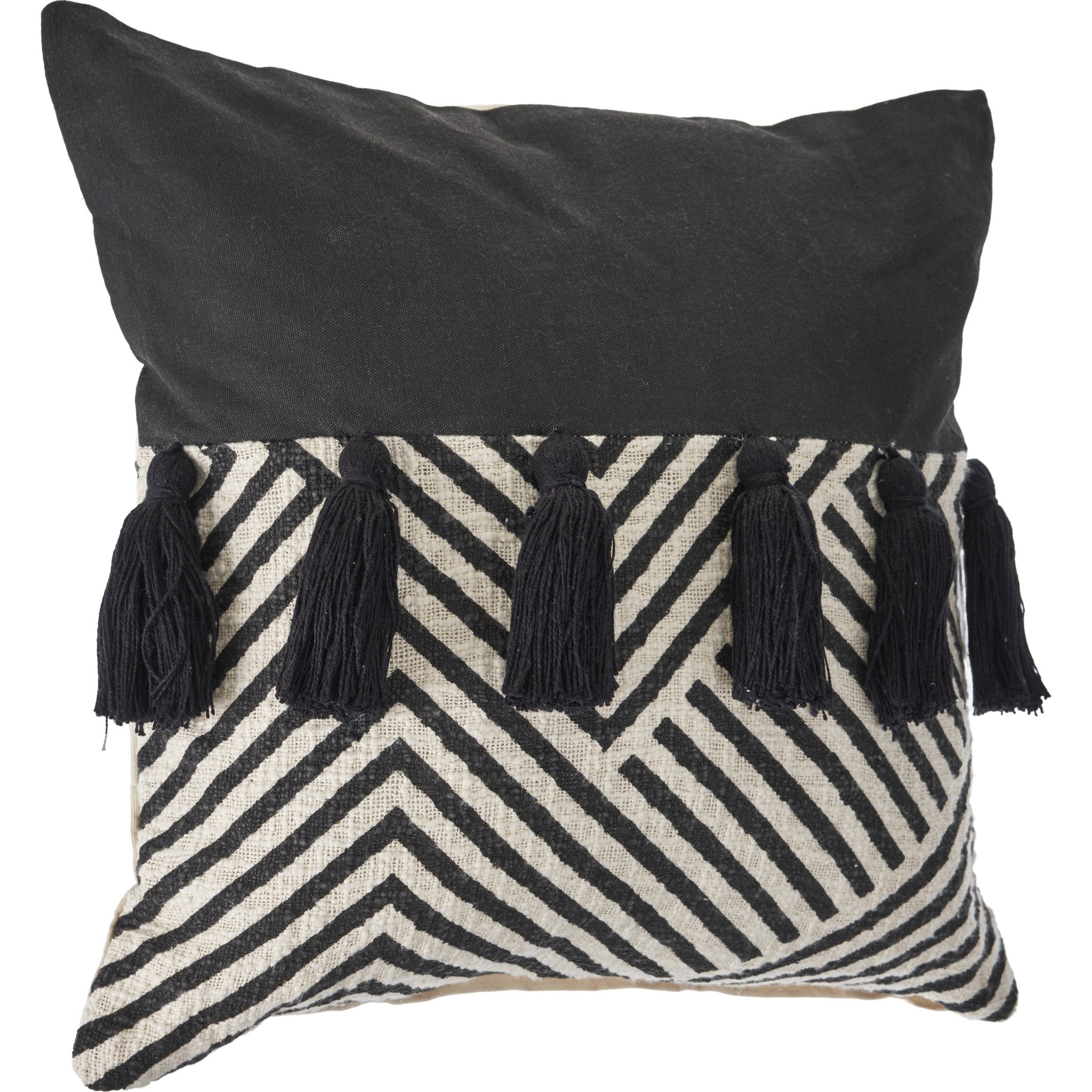 20" X 20" Black And White 100% Cotton Chevron Zippered Pillow