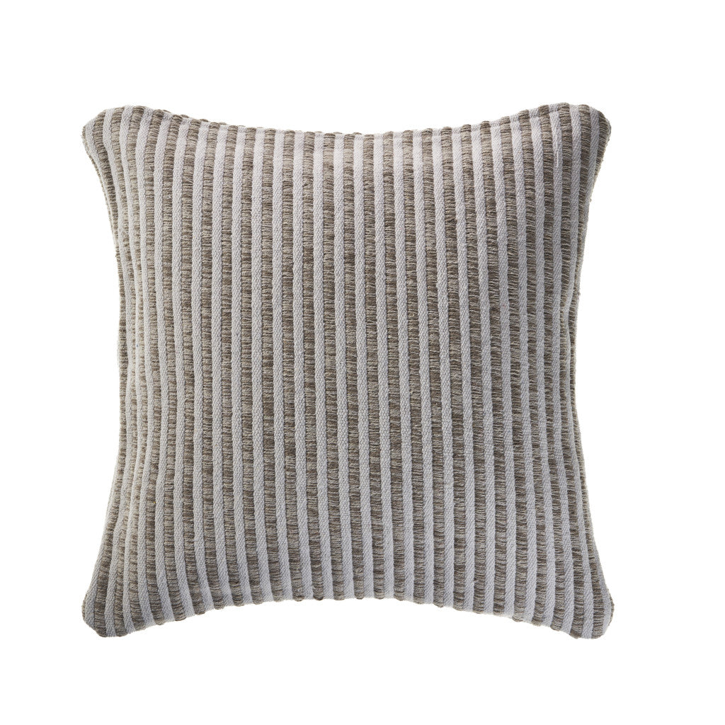 22" X 22" Gray And Cream 100% Cotton Striped Zippered Pillow