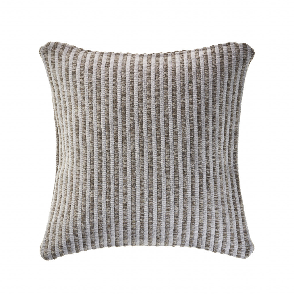 22" X 22" Gray And Cream 100% Cotton Striped Zippered Pillow