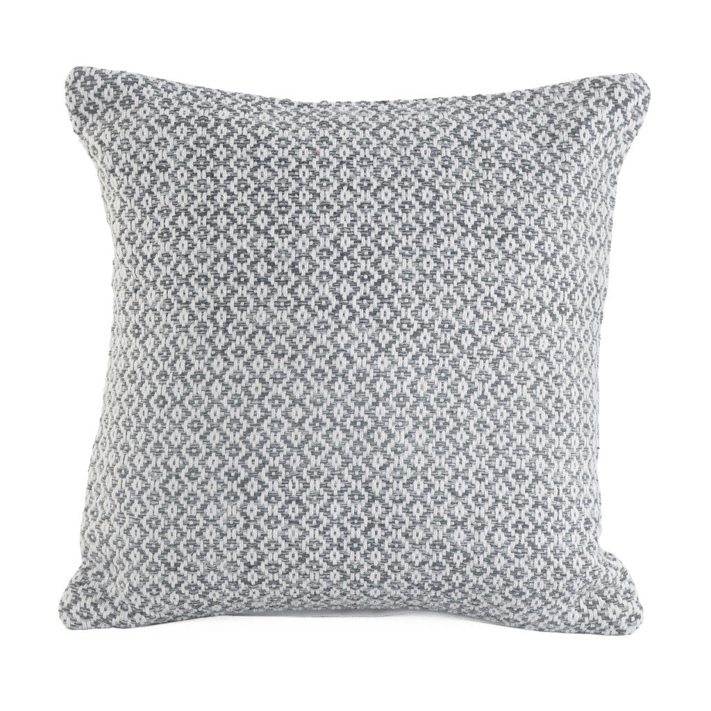 18" X 18" Gray And White 100% Cotton Geometric Zippered Pillow