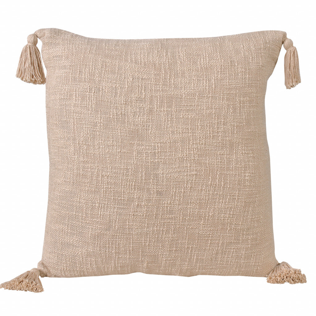 14" X 36" Beige 100% Cotton Zippered Pillow