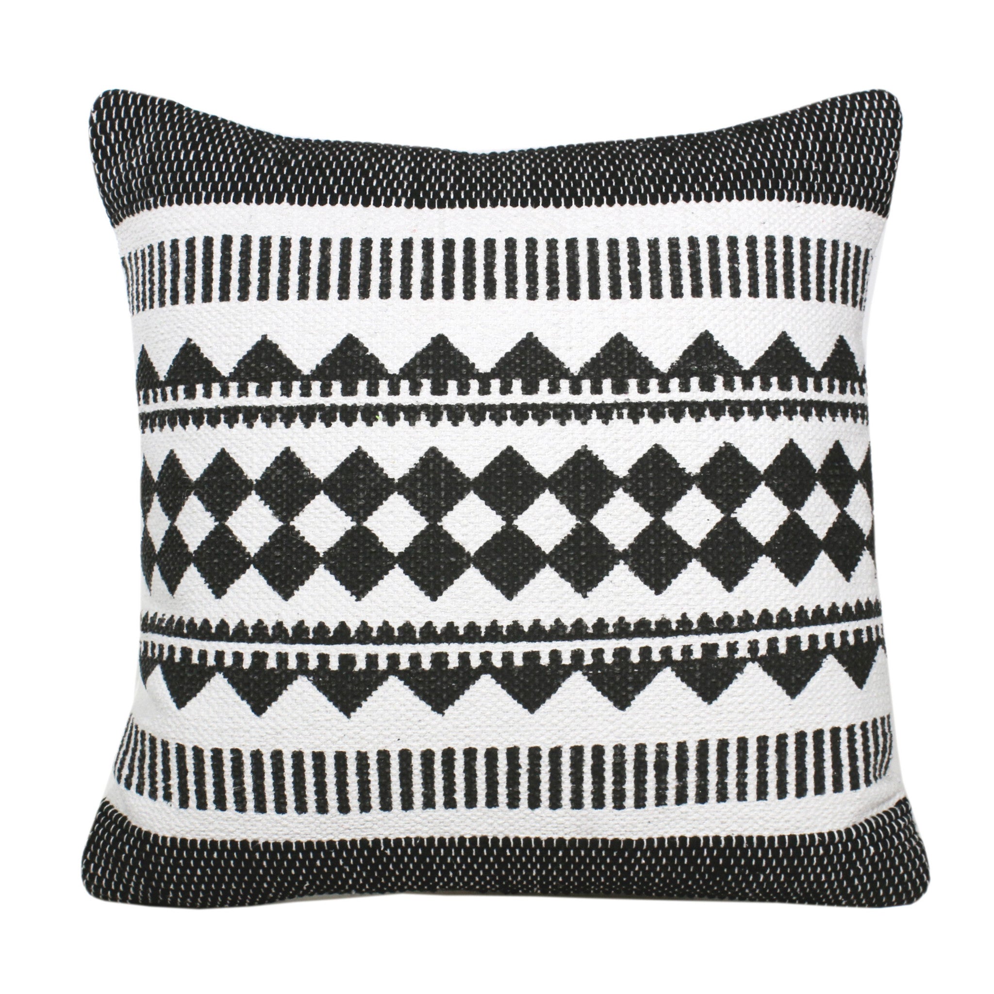 20" X 20" Black And White 100% Cotton Geometric Zippered Pillow