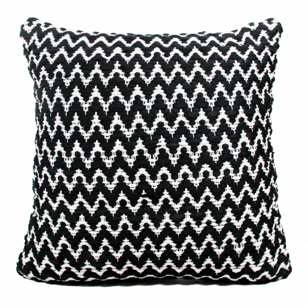 20" X 20" Black And White Polyester Chevron Zippered Pillow