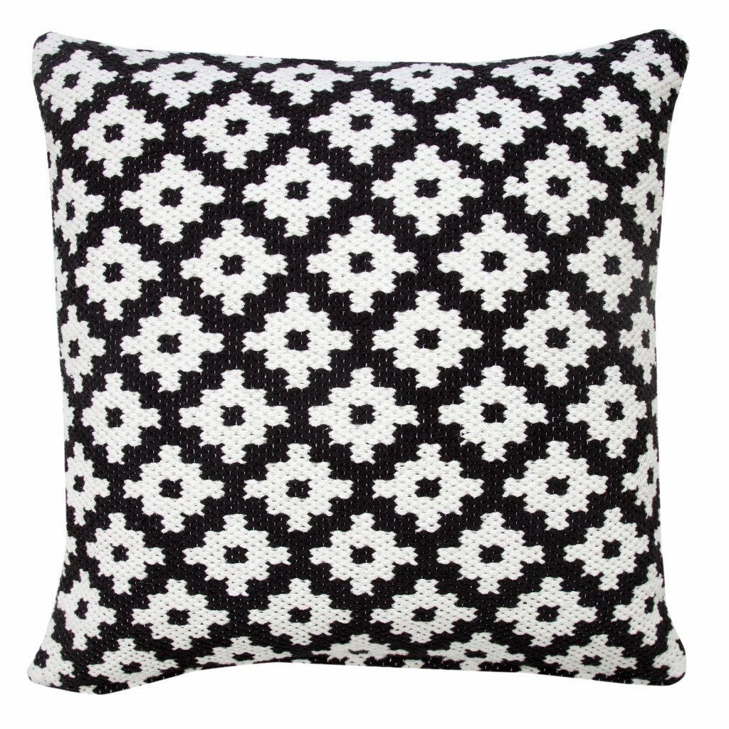 20" X 20" Orange And White 100% Cotton Geometric Zippered Pillow