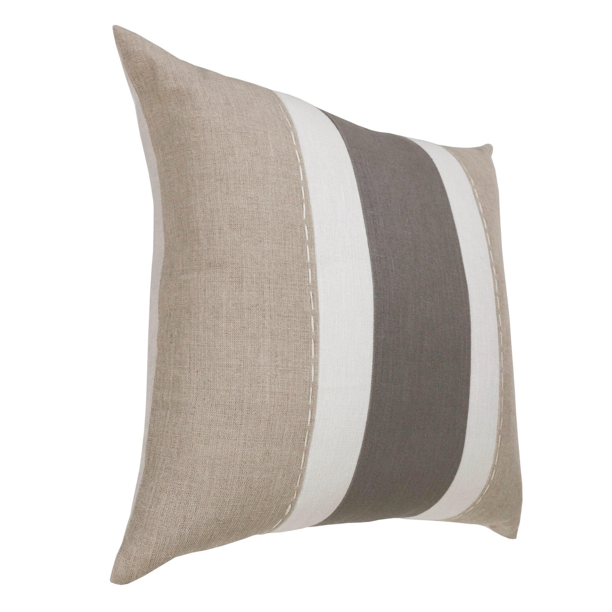 20" X 20" Rust And Gray Linen Striped Zippered Pillow