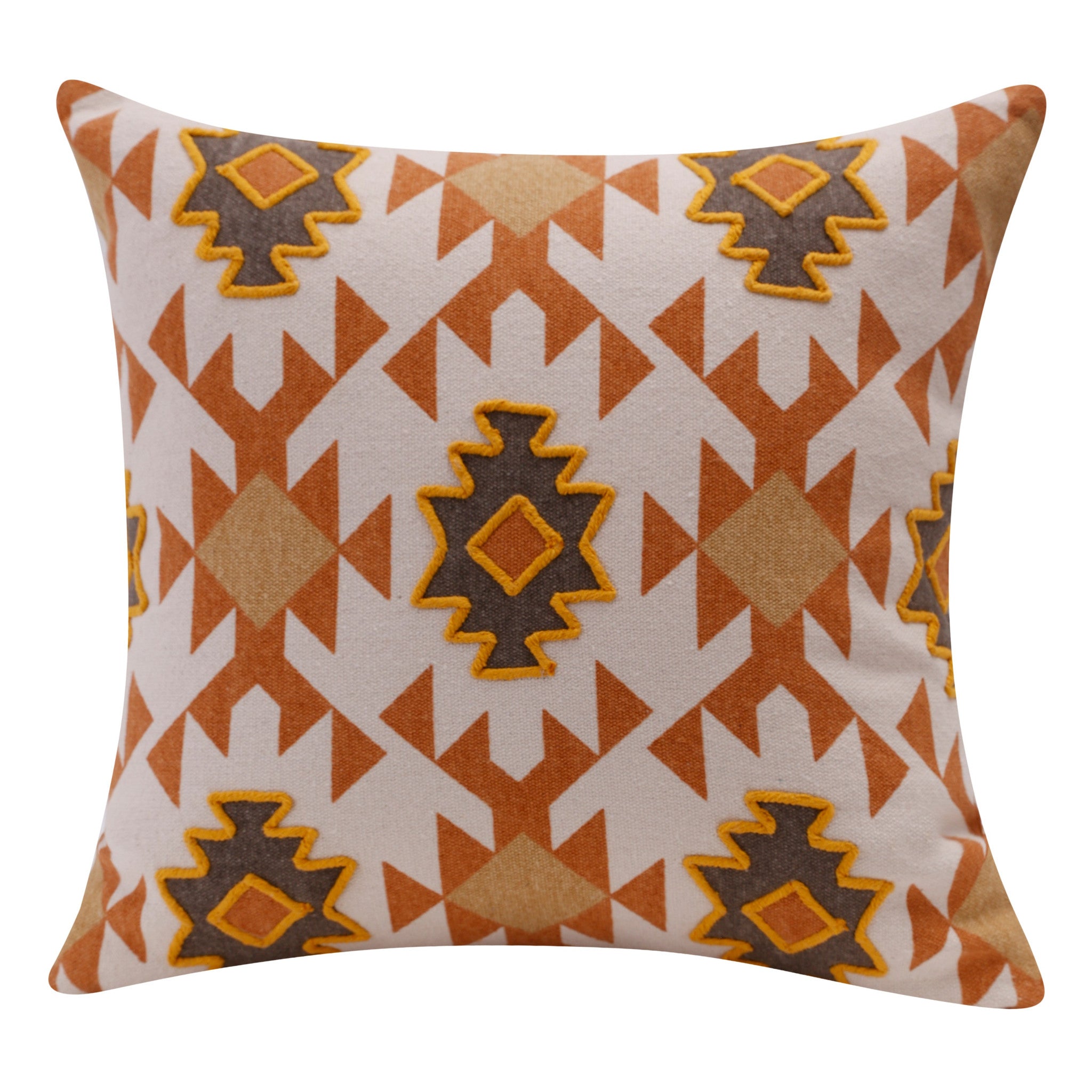 20" X 20" Orange 100% Cotton Geometric Zippered Pillow