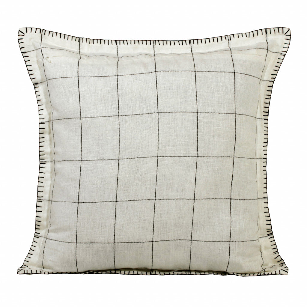 20" X 20" Ivory And Black Linen Geometric Zippered Pillow