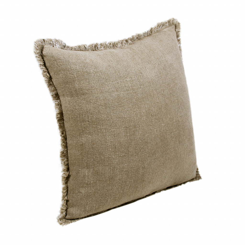 20" X 20" Tan And Ivory Linen Zippered Pillow