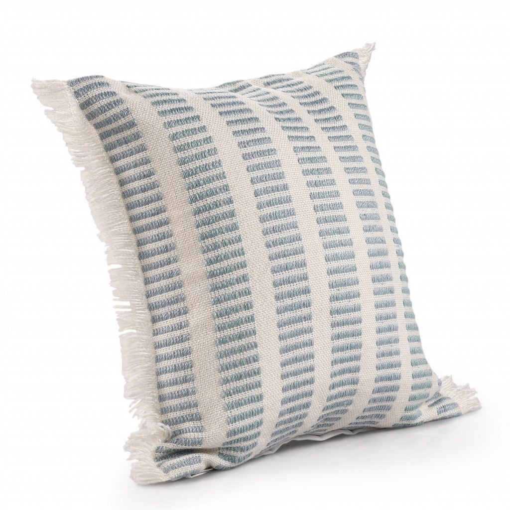 20" X 20" Medium Blue And Ivory Polyester Striped Zippered Pillow