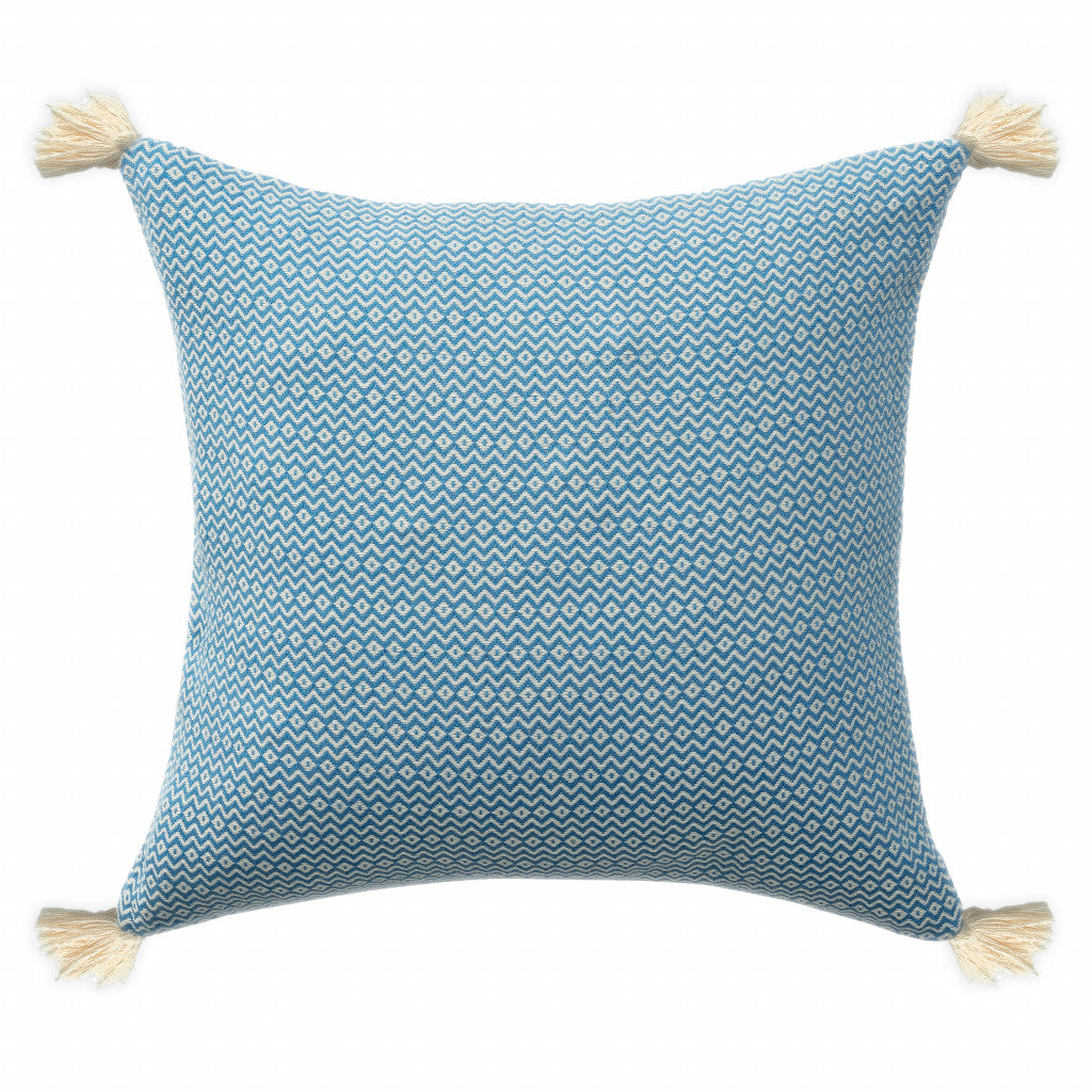 18" X 18" Light Blue 100% Cotton Geometric Zippered Pillow