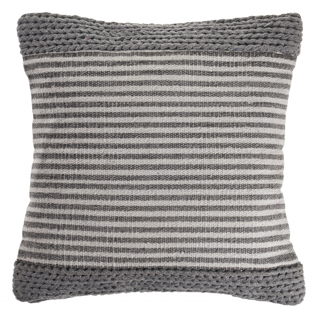 20" X 20" Gray And Ivory 100% Cotton Striped Zippered Pillow