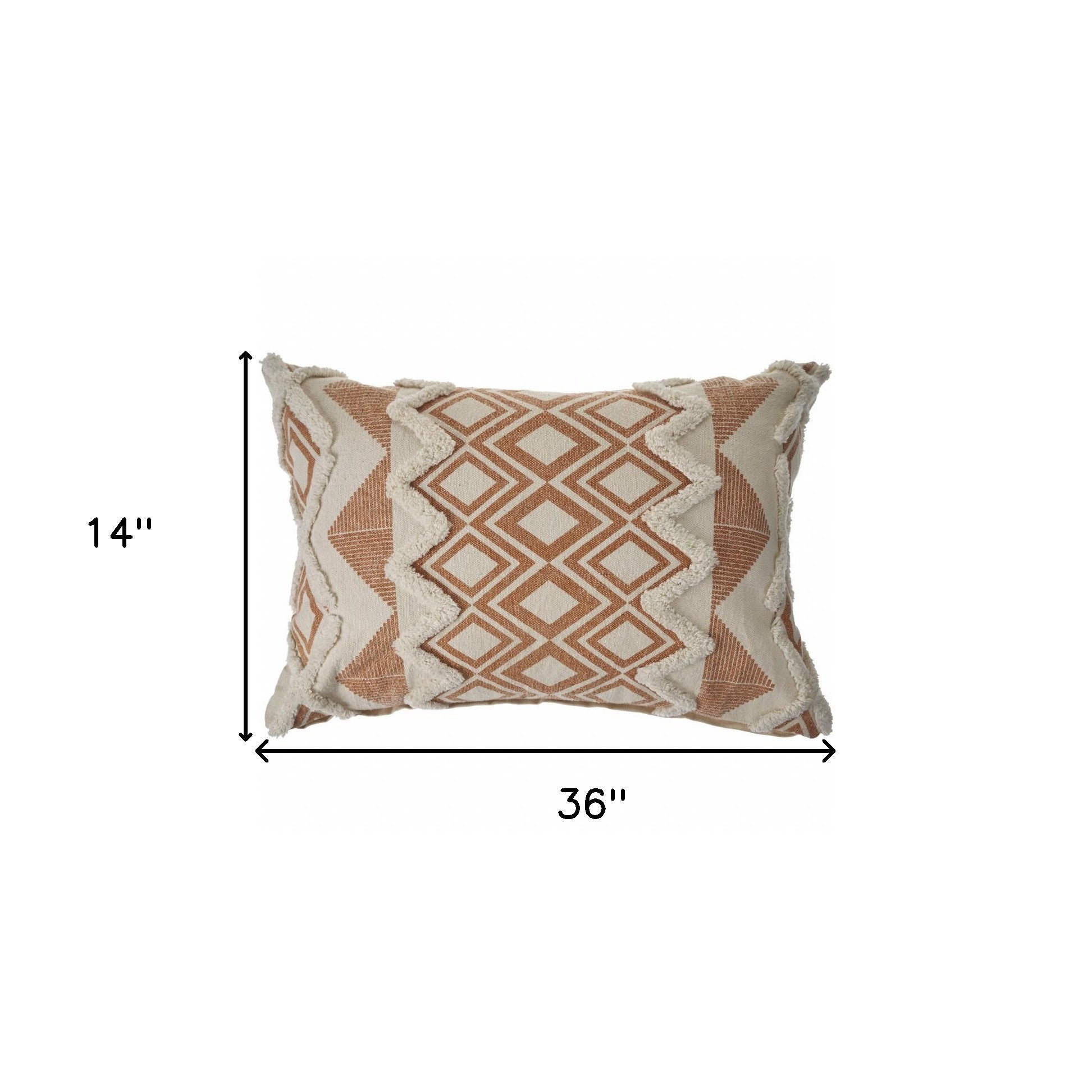 14" X 36" Orange And Cream 100% Cotton Geometric Zippered Pillow