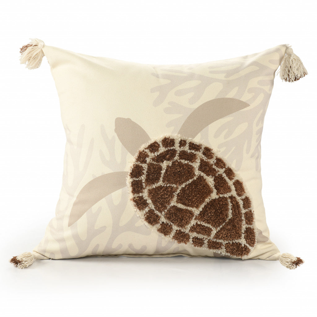 20" X 20" Brown Taupe And Cream Turtle Polyester Animal Print Zippered Pillow