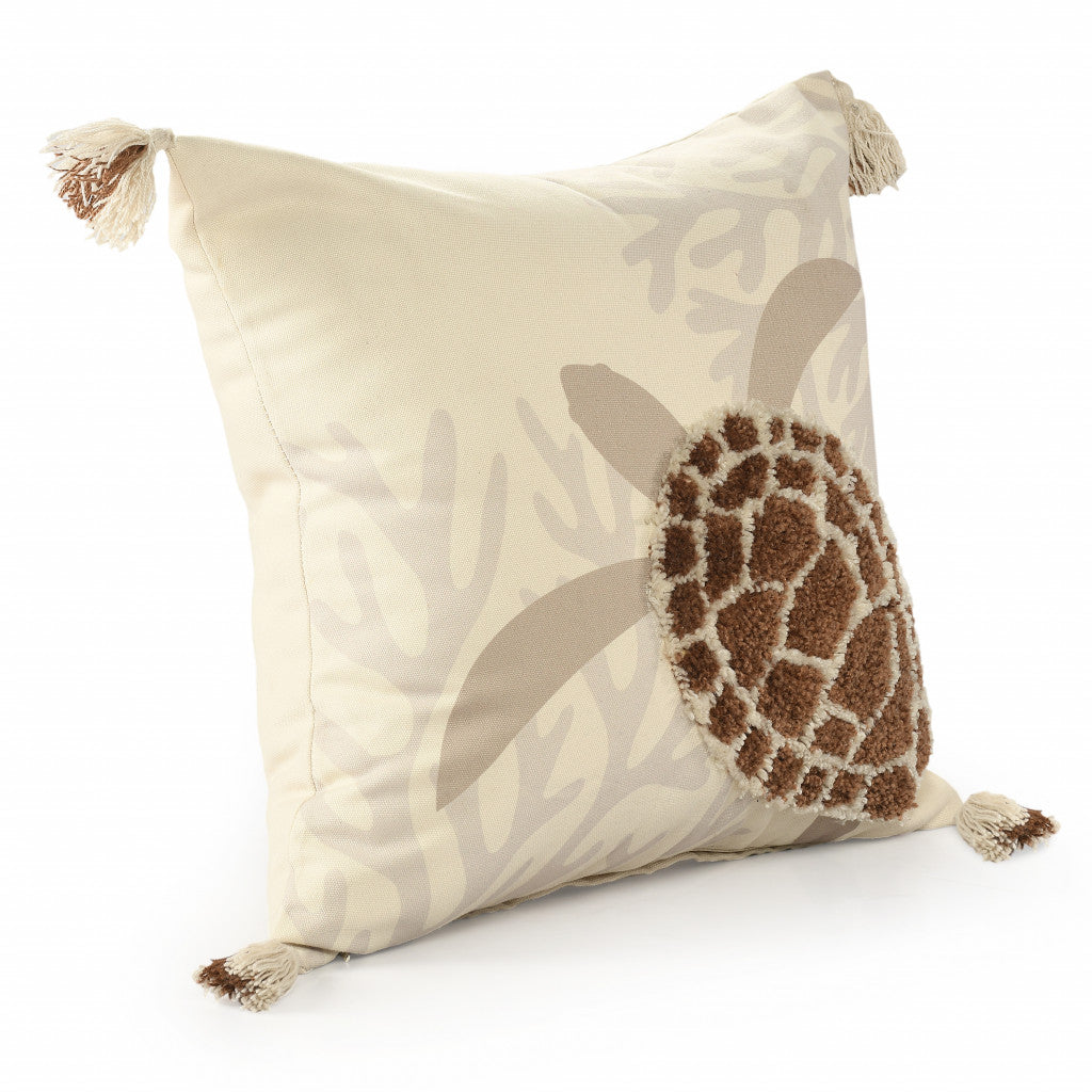 20" X 20" Brown Taupe And Cream Turtle Polyester Animal Print Zippered Pillow