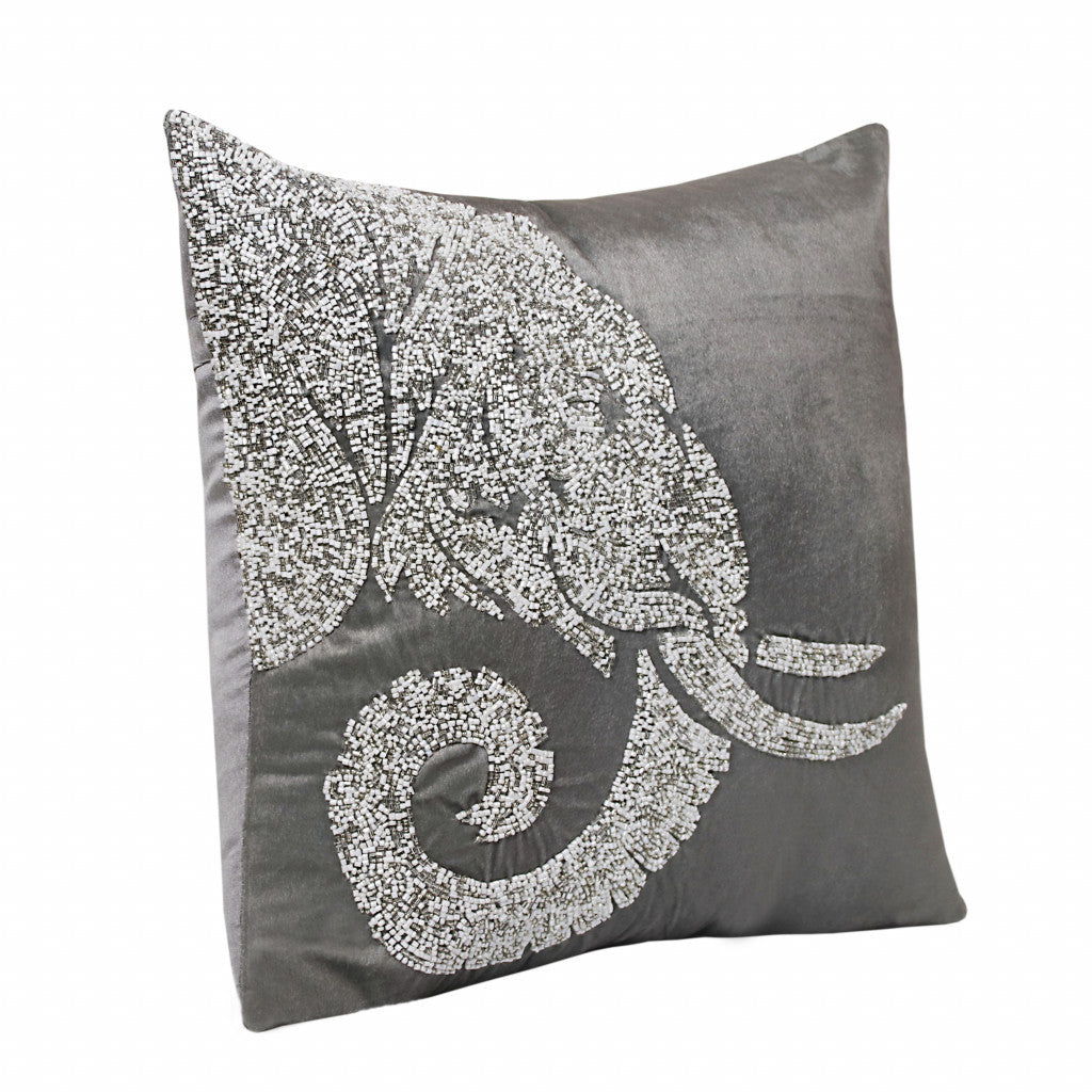 20" X 20" Gray And Silver Elephant Polyester Animal Print Zippered Pillow