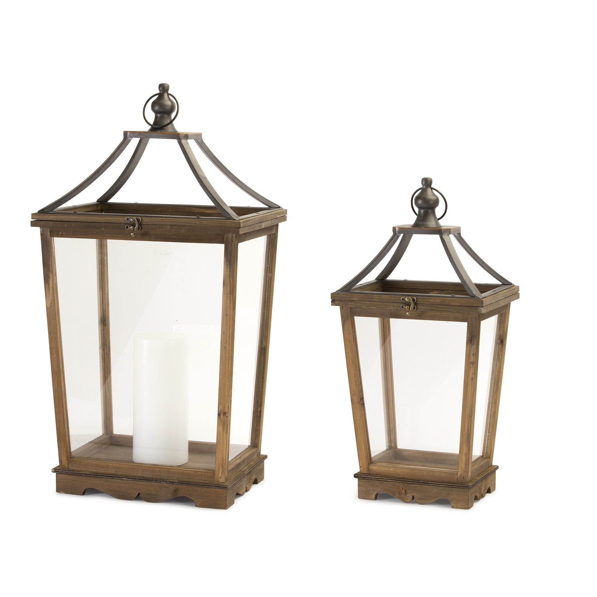 Set Of Two Brown Flameless Floor Lantern Candle Holder