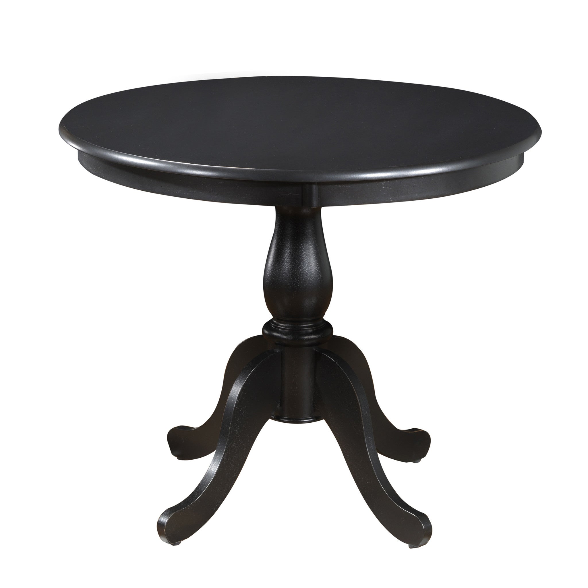 36" Black Rounded Solid Manufactured Wood And Solid Wood Pedestal Base Dining Table