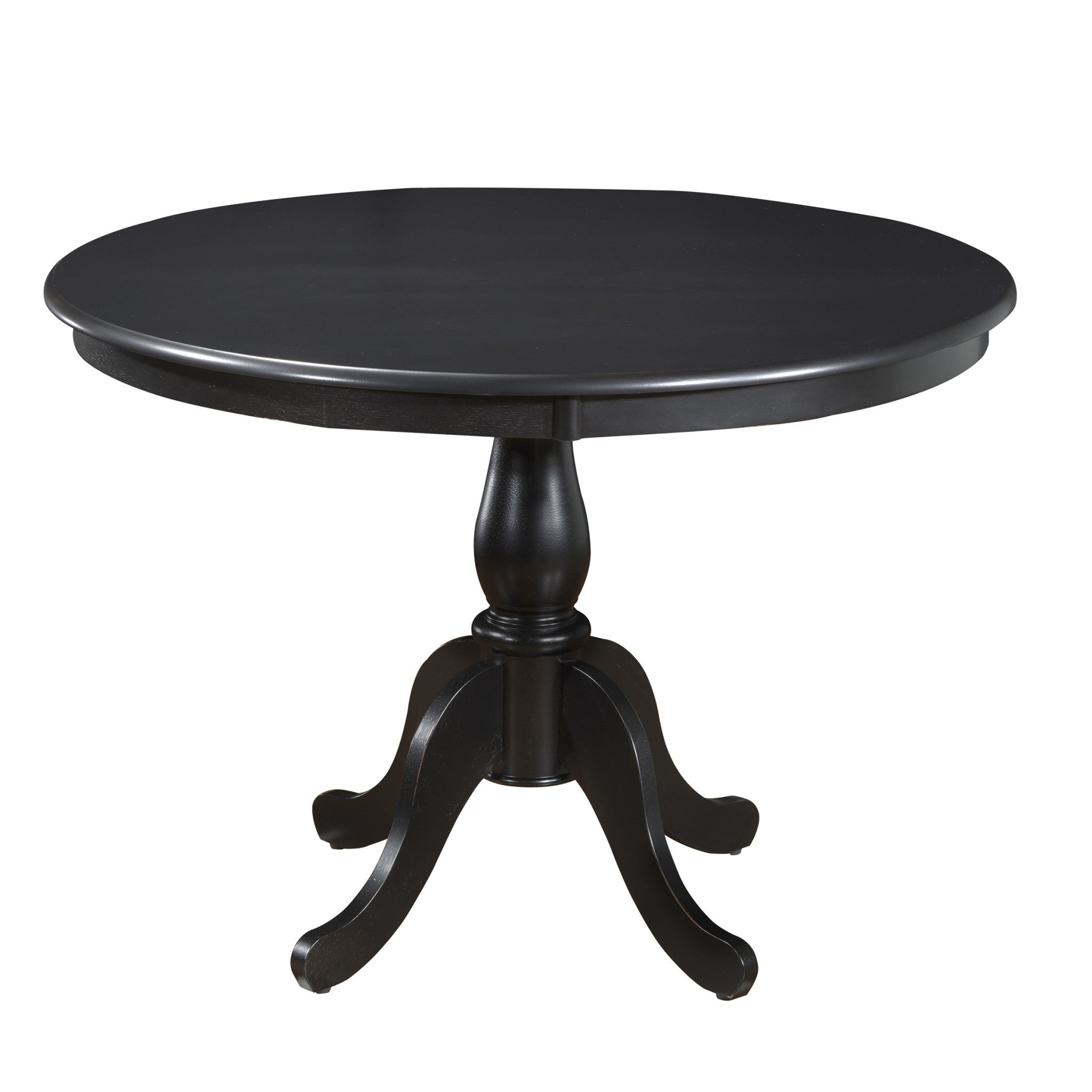 42" Black Rounded Solid Manufactured Wood And Solid Wood Pedestal Base Dining Table