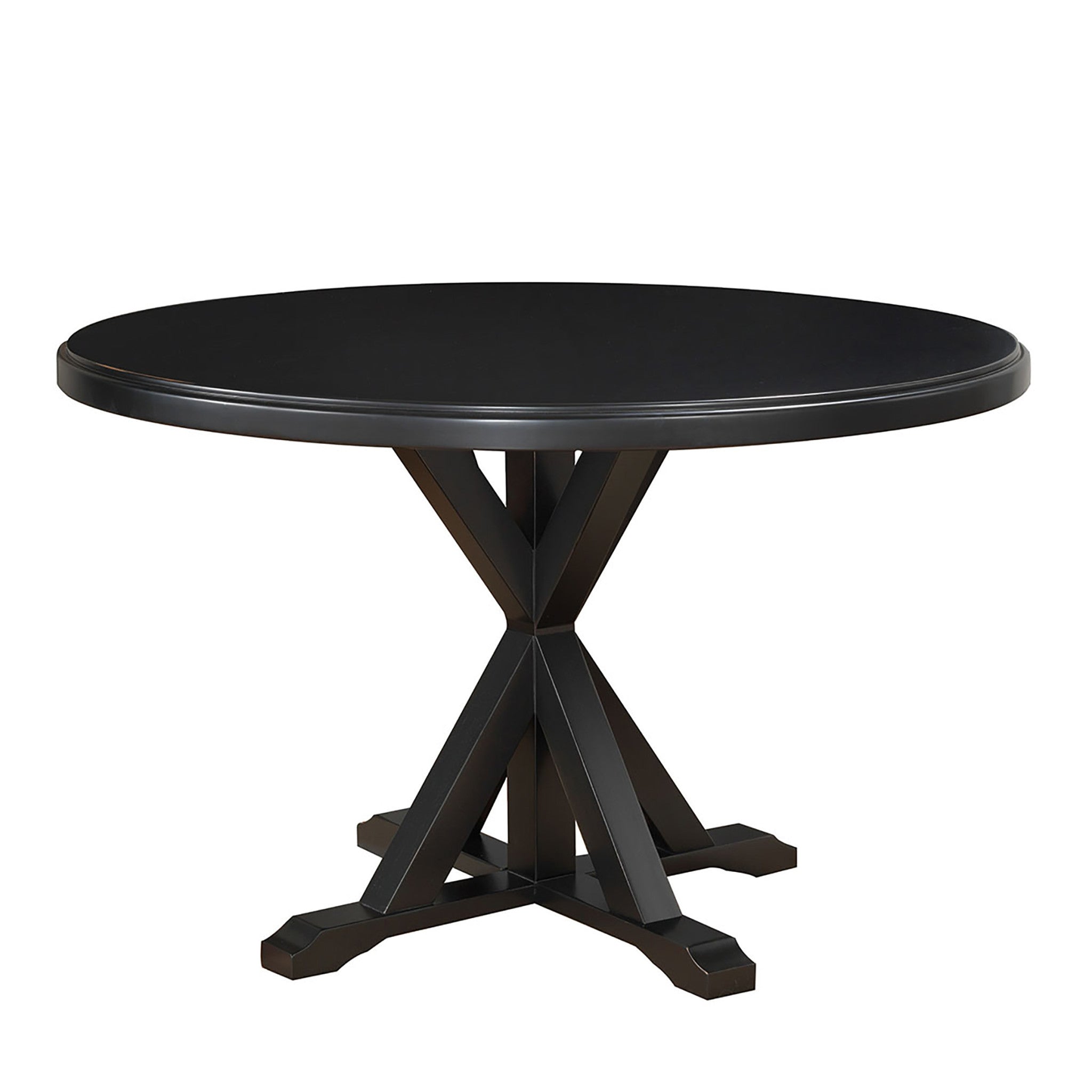 48" Black Rounded Solid Manufactured Wood And Solid Wood Pedestal Base Dining Table