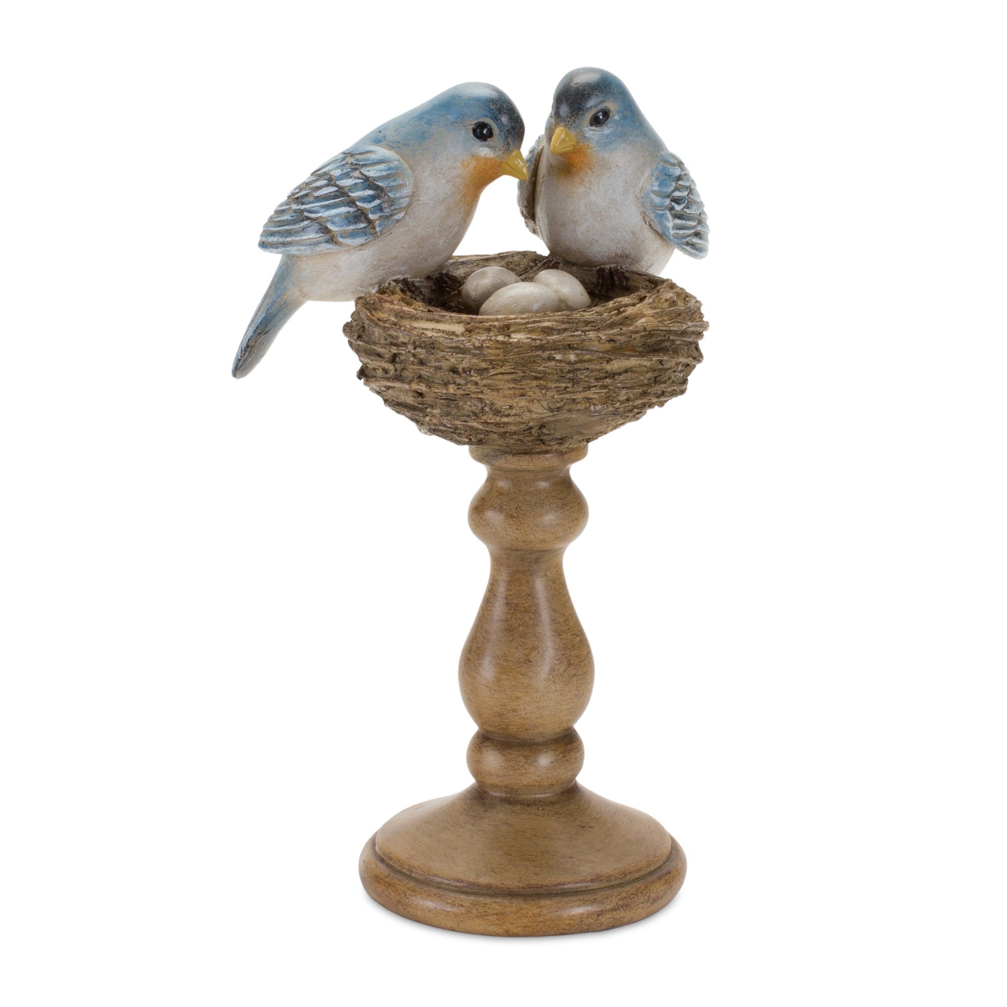 Set Of Two 9" Blue and Brown Polyresin Bird Bird Figurine
