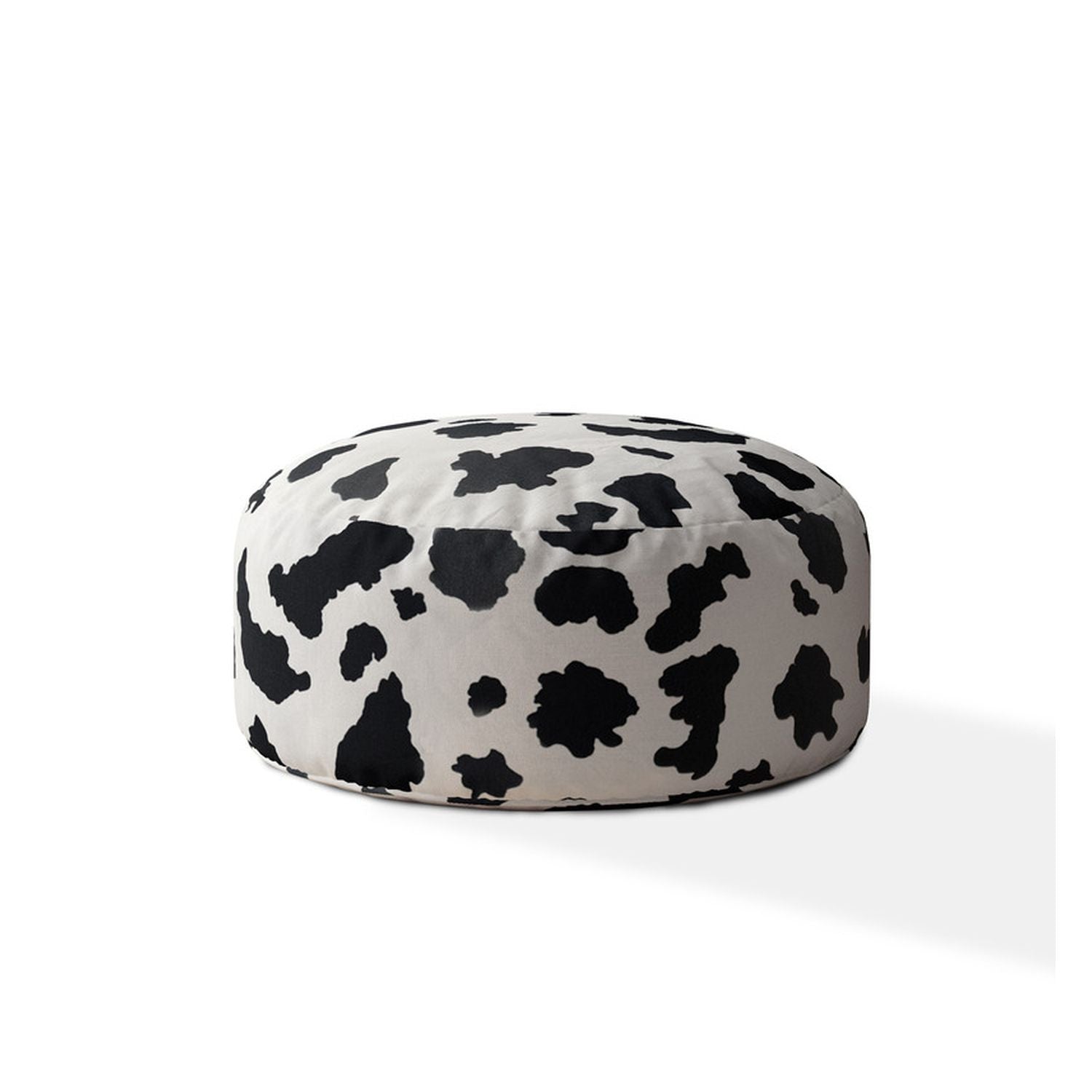 24" Black and White Twill Round Animal Print Pouf Ottoman