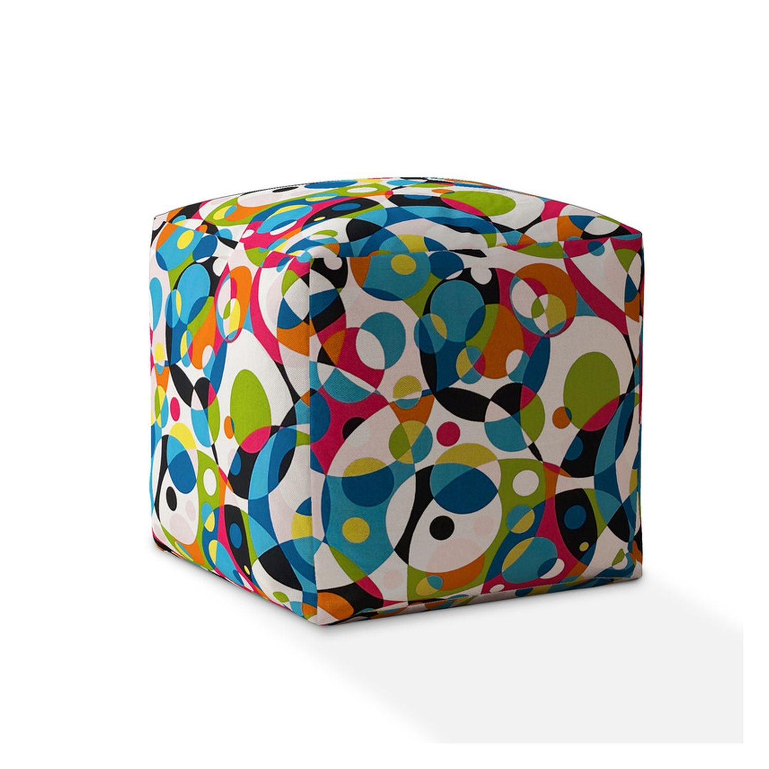 17" Green and White Cotton Patchwork Pouf Ottoman