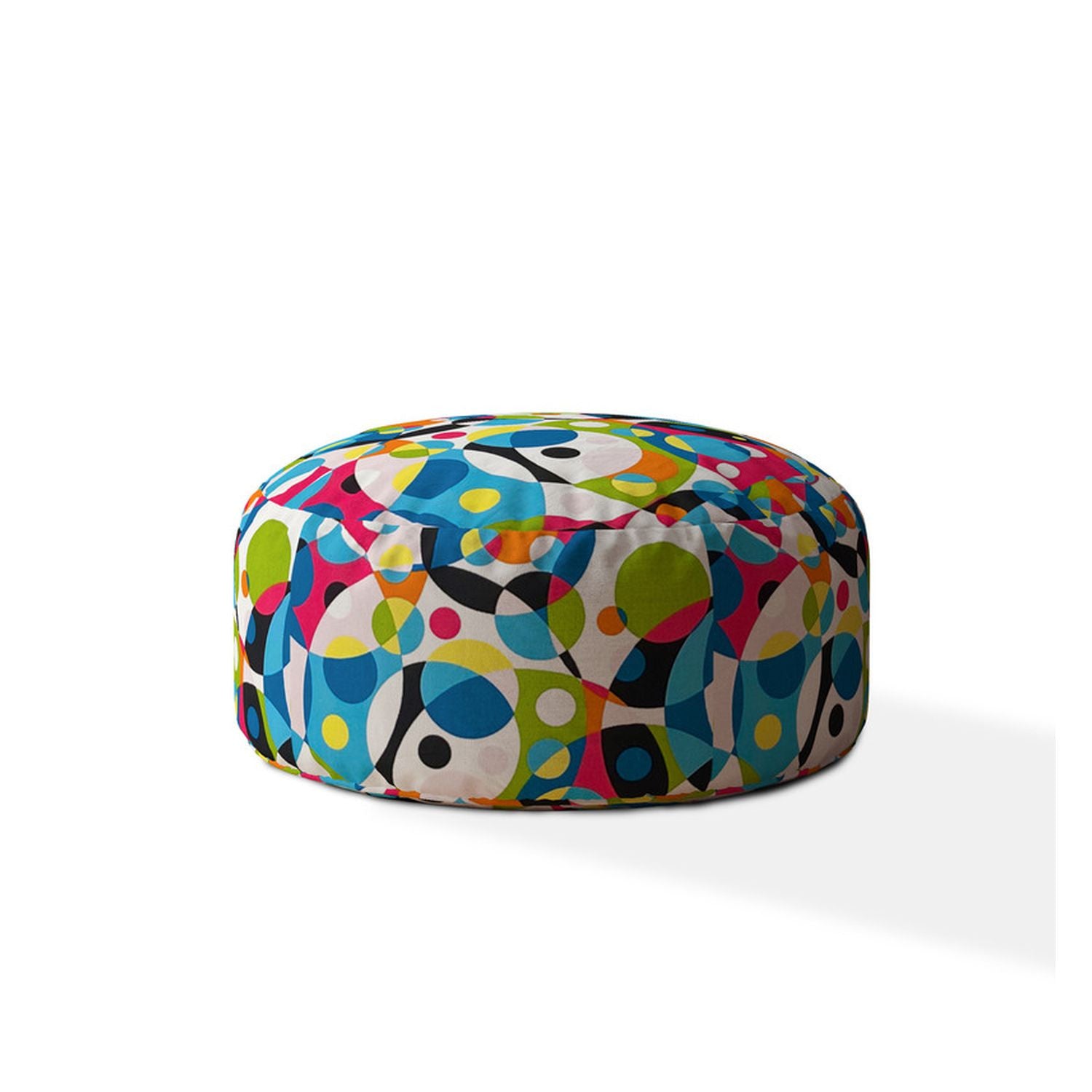 24" Green and White Cotton Round Patchwork Pouf Ottoman