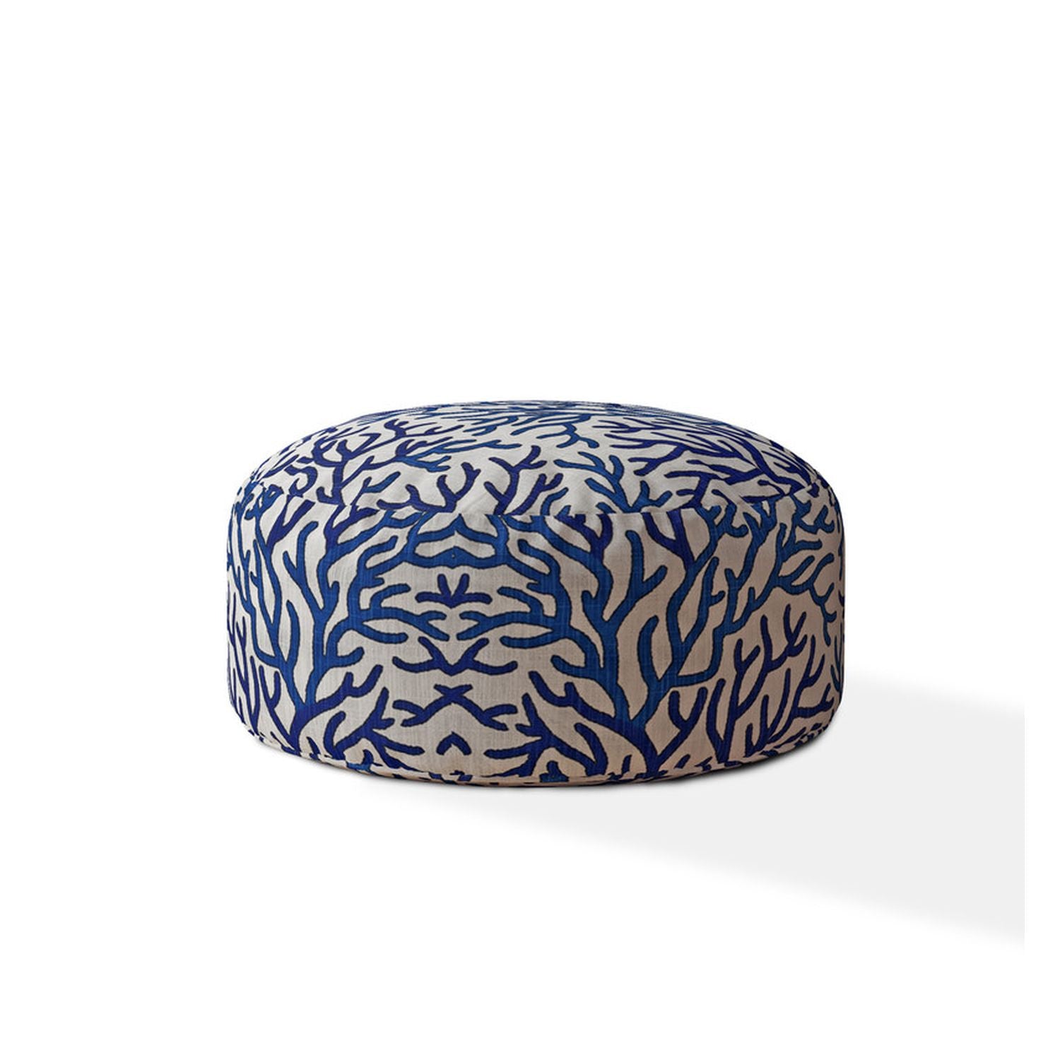 24" Blue Canvas Round Abstract Pouf Ottoman