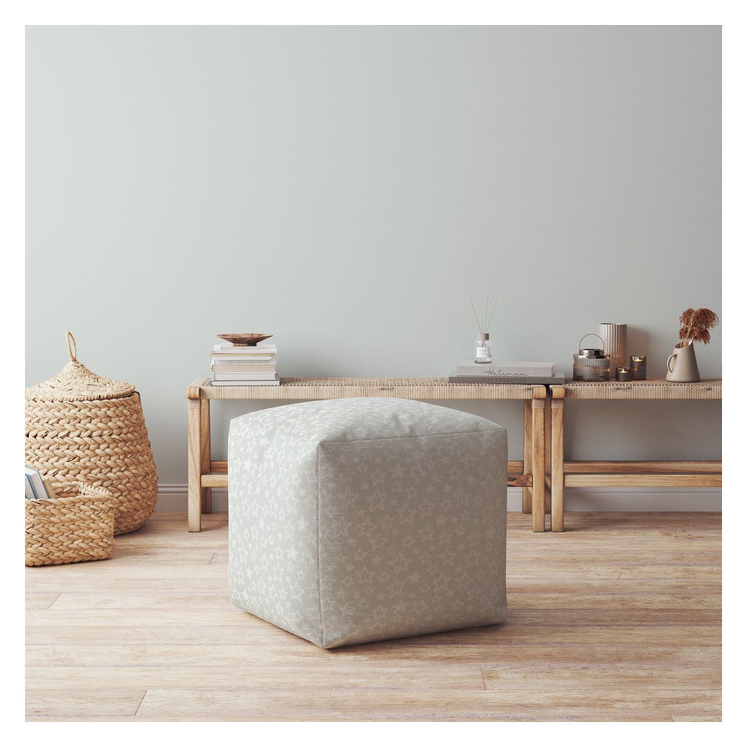 17" Gray Cotton Abstract Pouf Ottoman