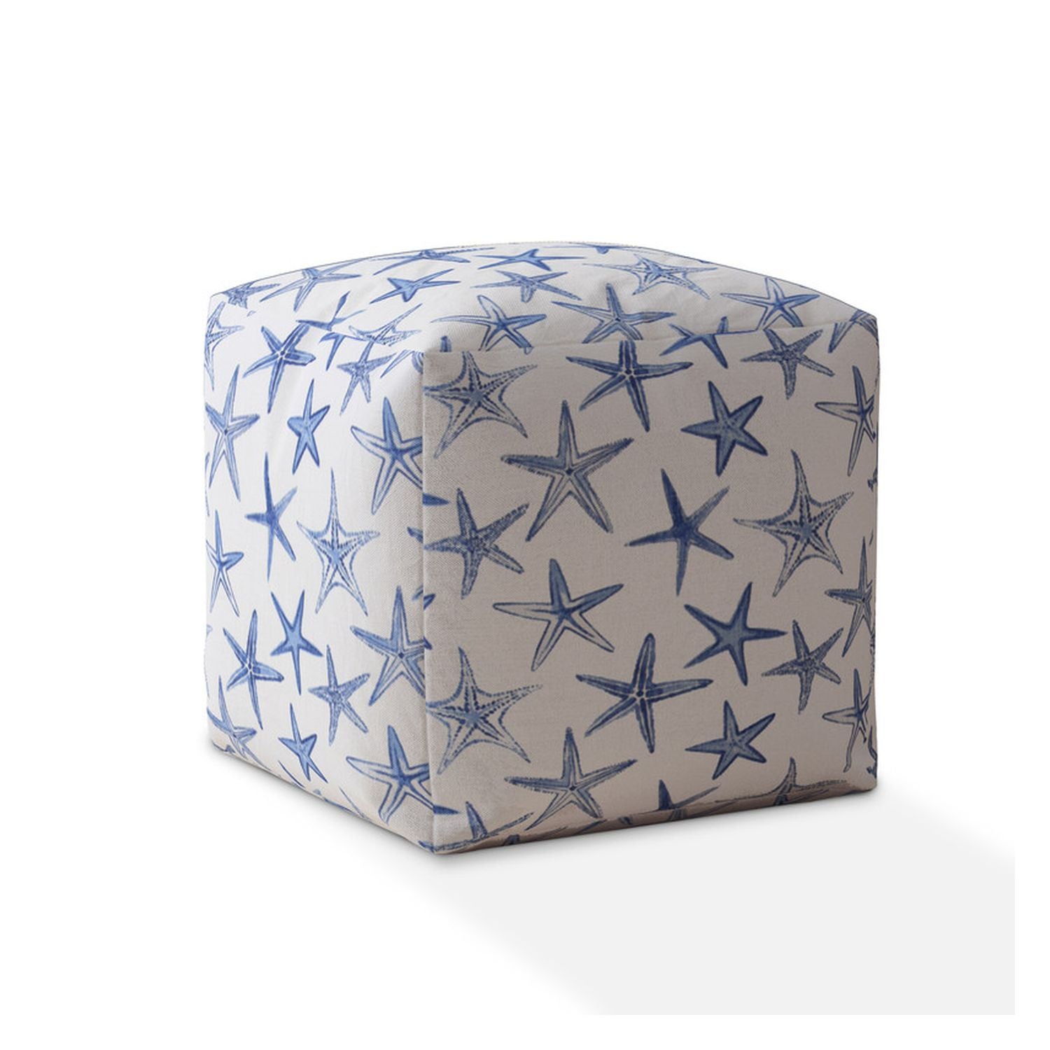 17" Blue and White Canvas Abstract Pouf Ottoman