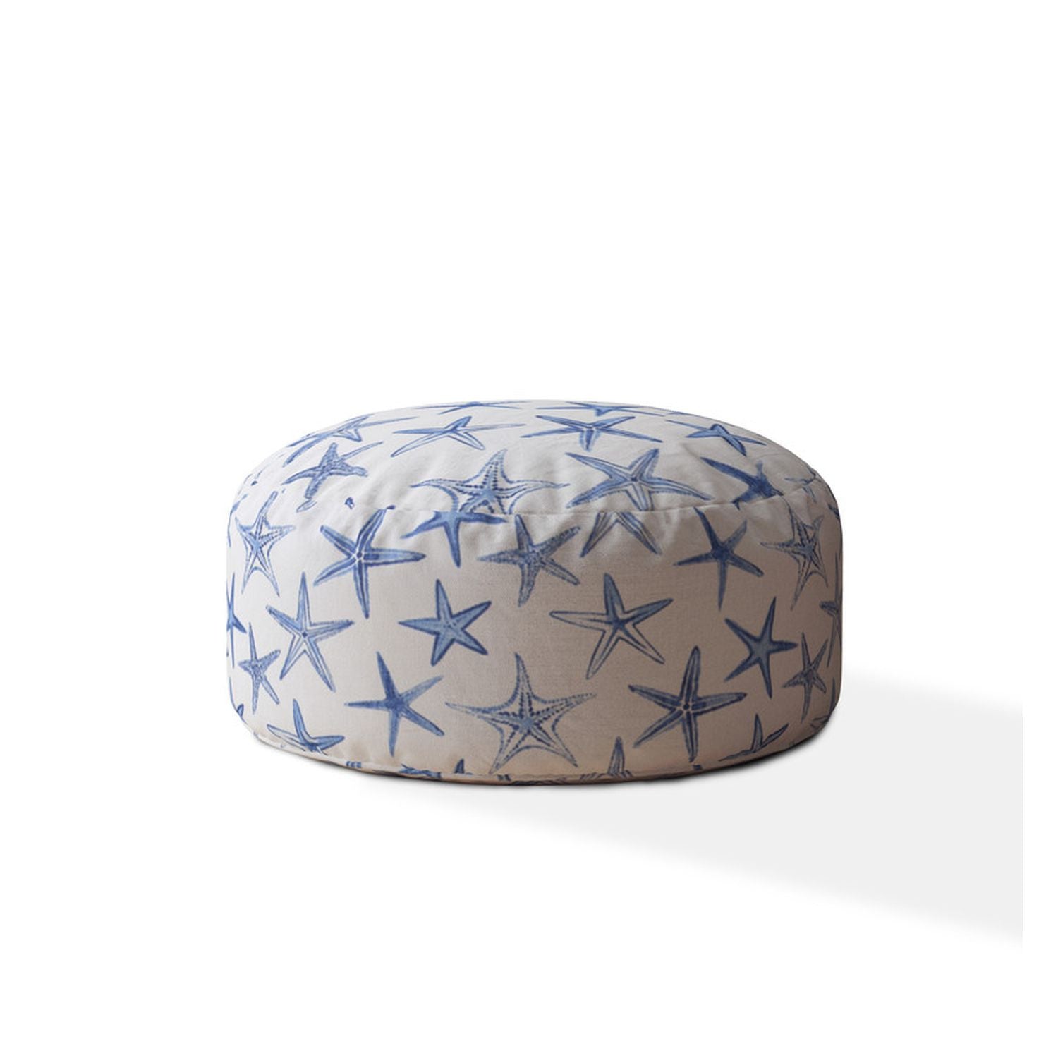 24" Blue and White Canvas Round Abstract Pouf Ottoman