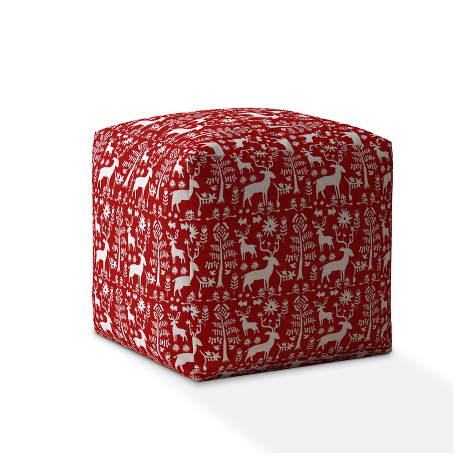 17" Red and White Cotton Stag Pouf Ottoman