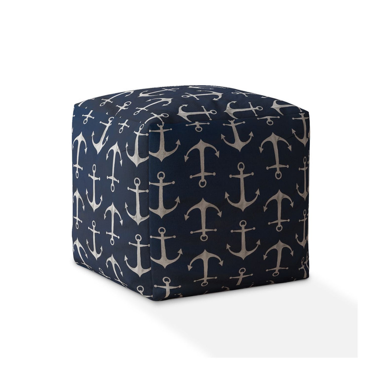 17" Blue Twill Anchor Pouf Cover