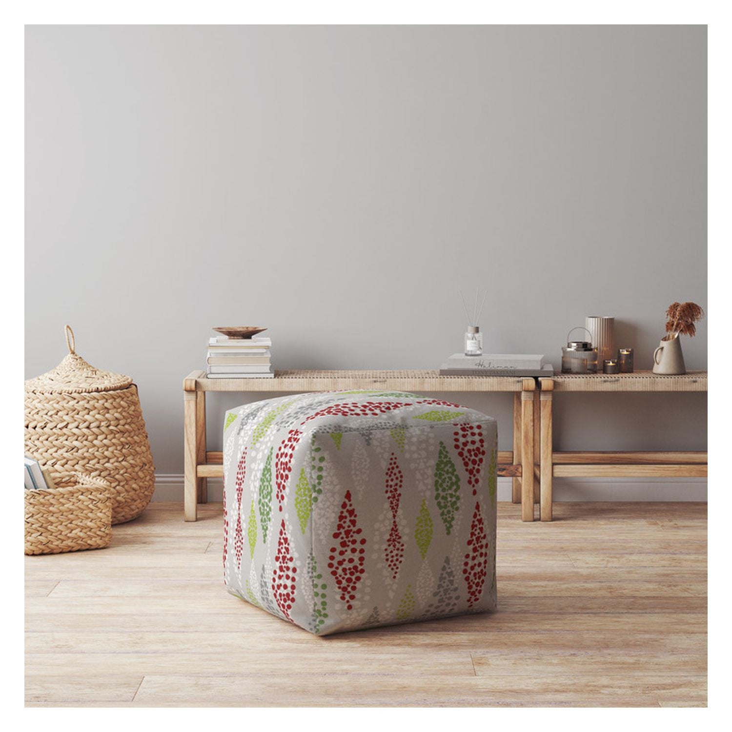 17" Green Cotton Polka Dots Pouf Cover