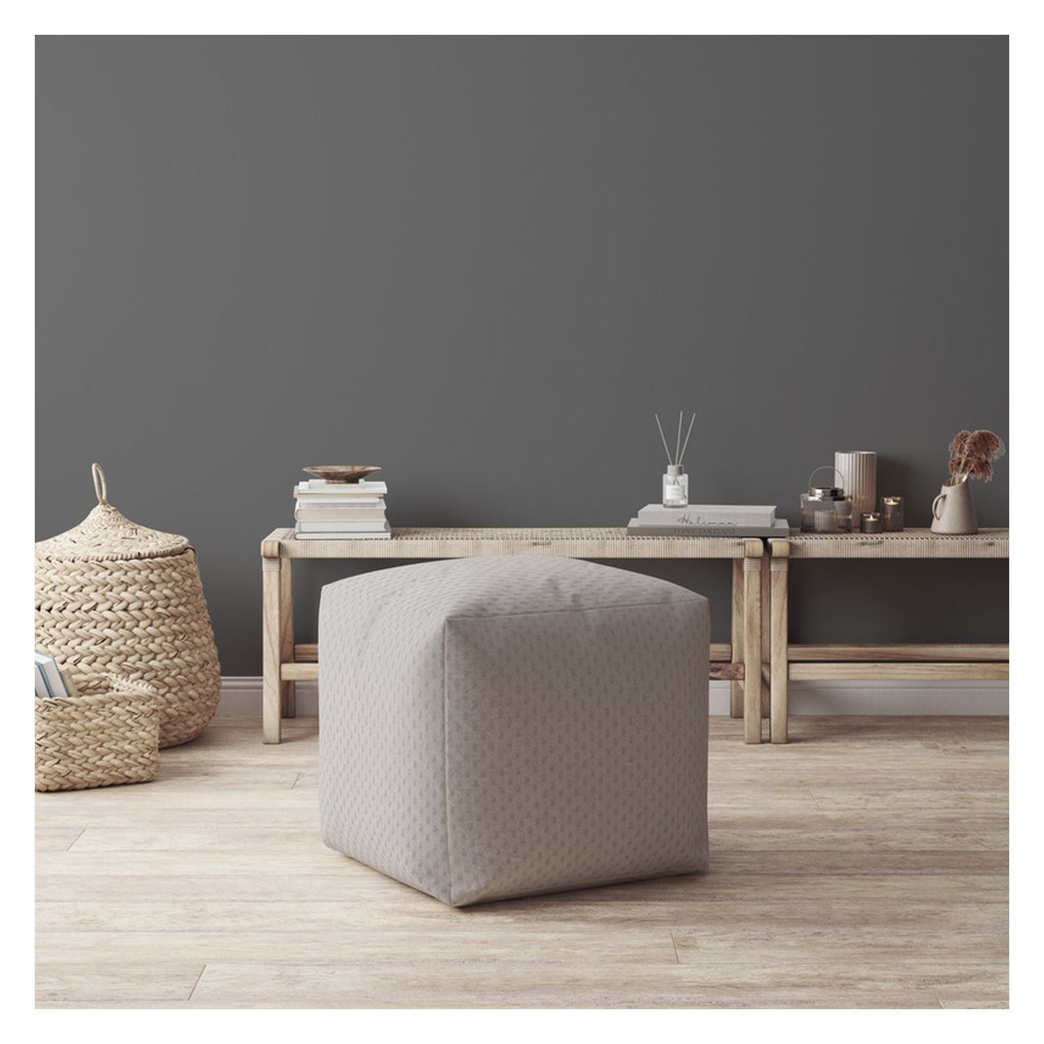 17" Gray Polyester Cube Pouf Cover