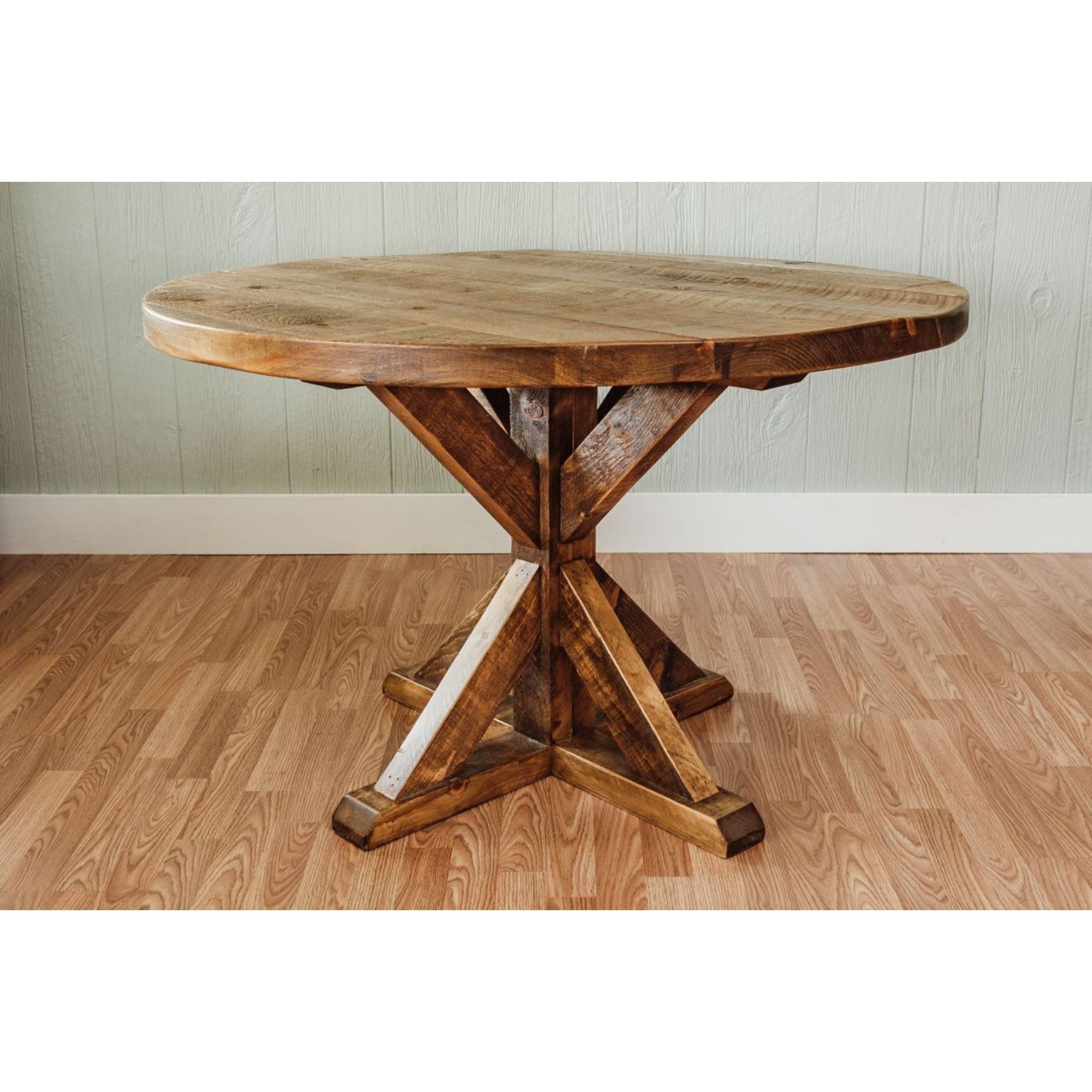 42" Brown Rounded Solid Wood Trestle Base Dining Table