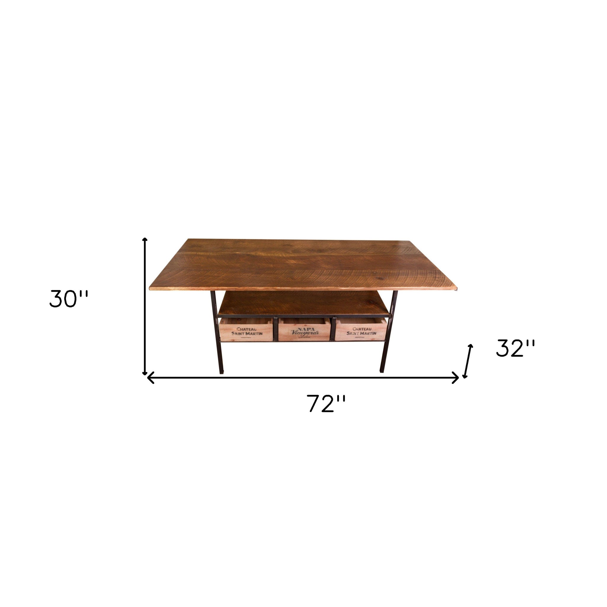 72" Brown And Black Rustic Solid Wood Wine Theme Dining Table