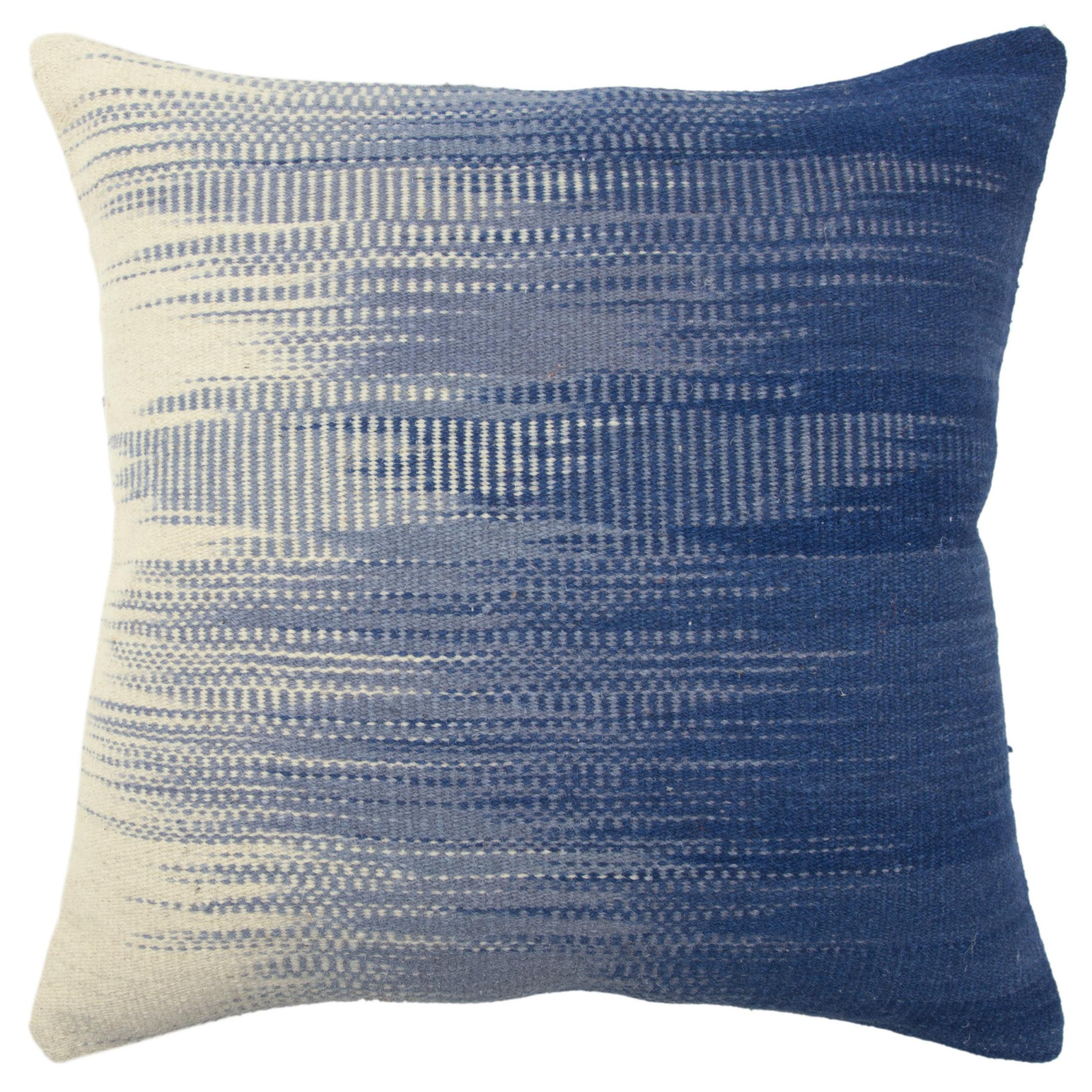 20" X 20" Blue 100% Wool Abstract Zippered Pillow