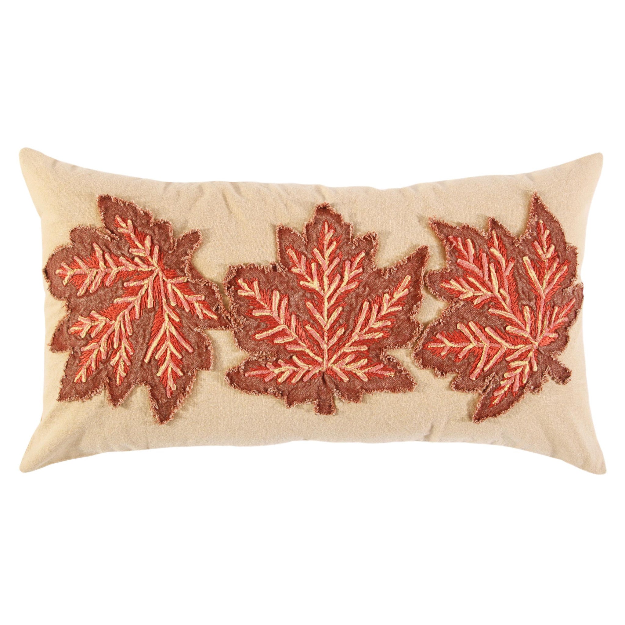 14" X 14" Beige and Brown Thanksgiving Cotton Pillow With Applique, Embroidery Edges