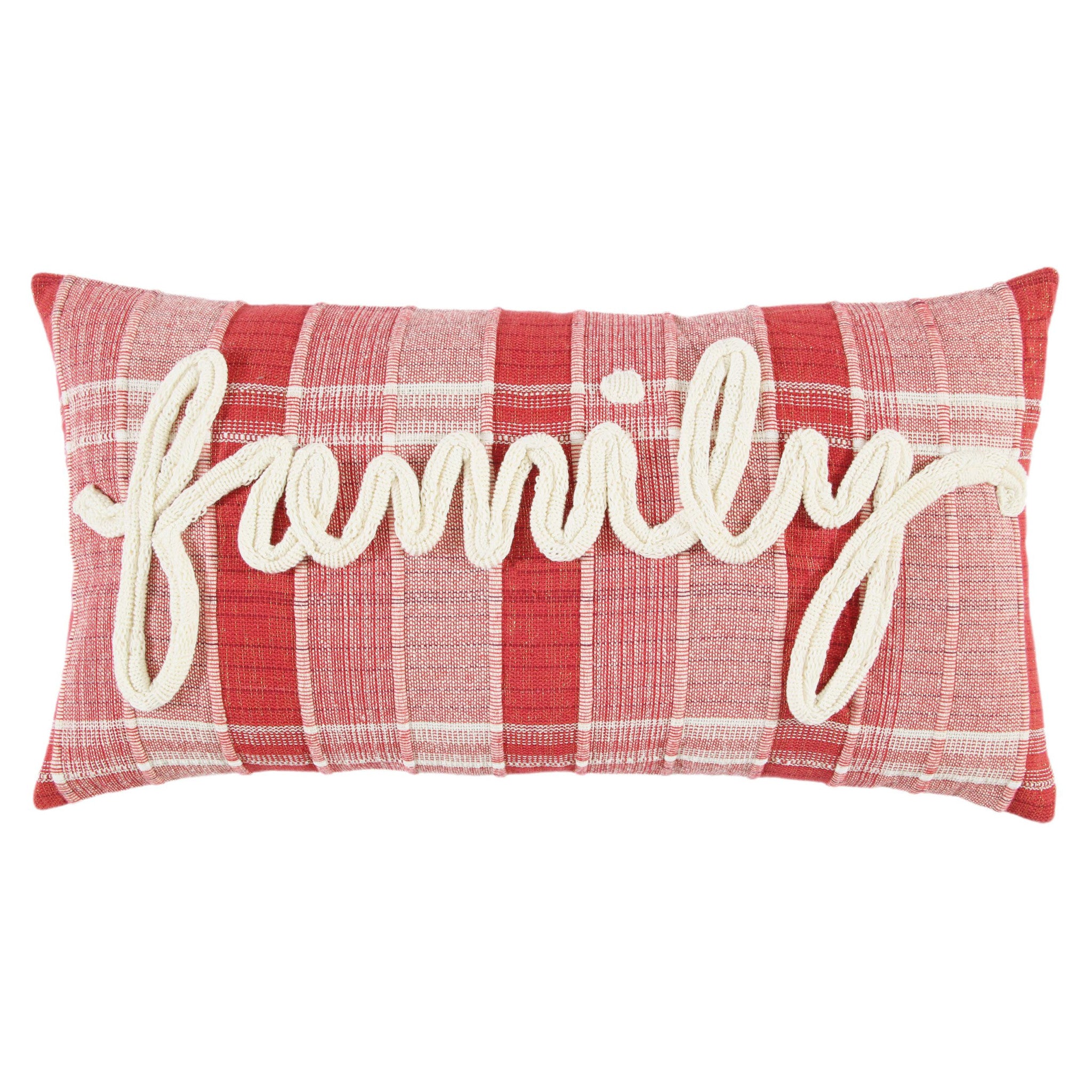 14" X 14" Red and Ivory Cotton Pillow