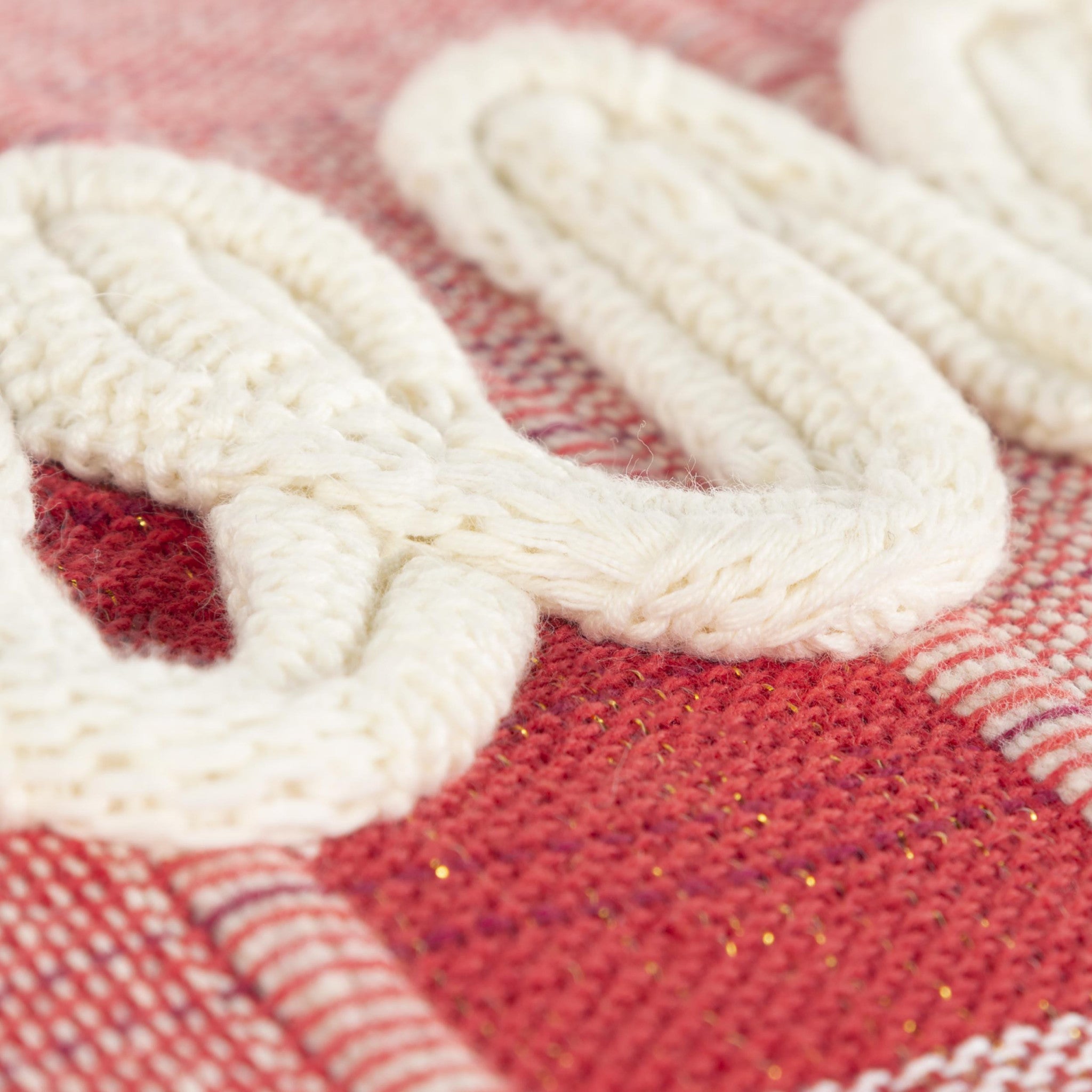 14" X 14" Red and Ivory Cotton Pillow