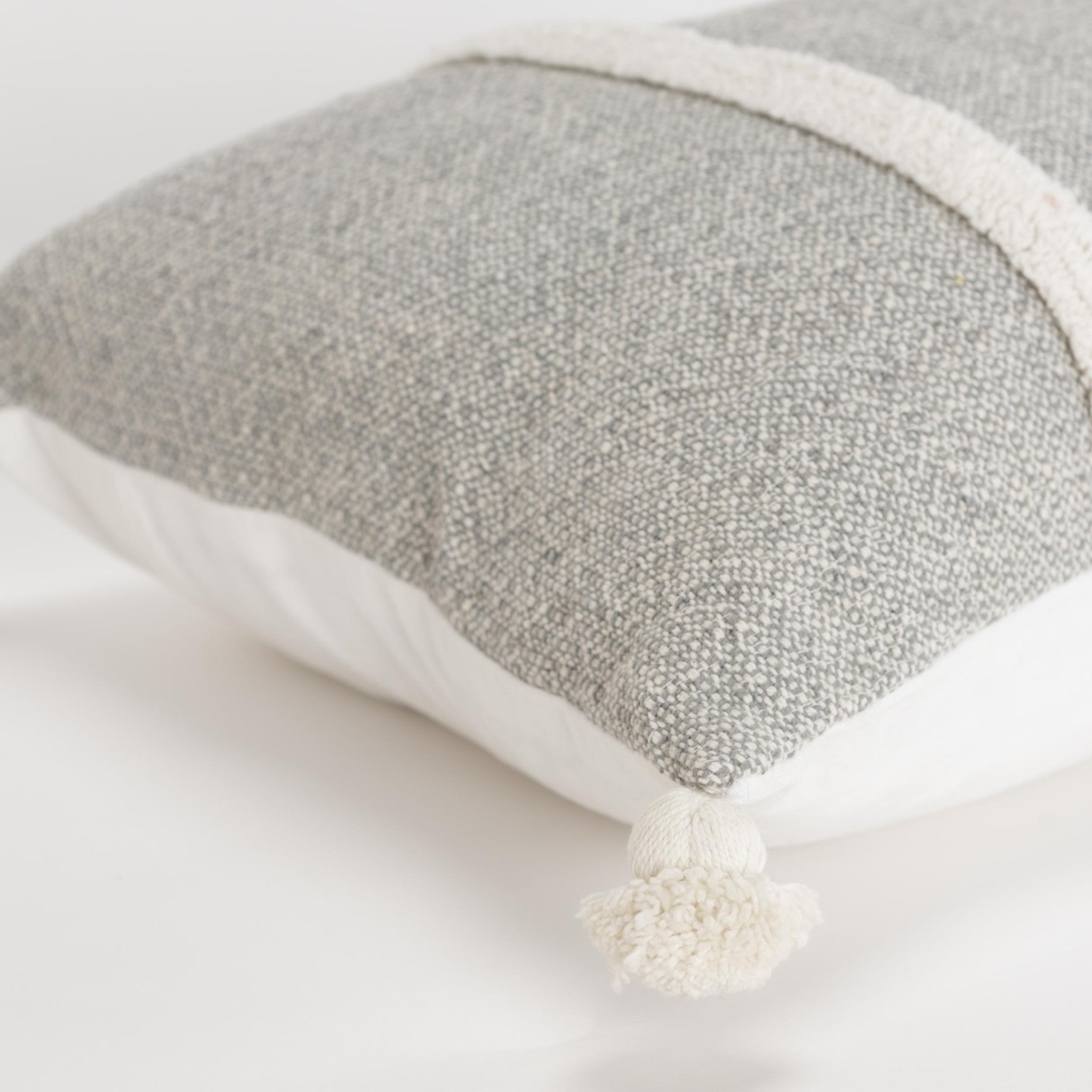 14" X 14" Gray and White Cotton Pillow With Tassels Edges