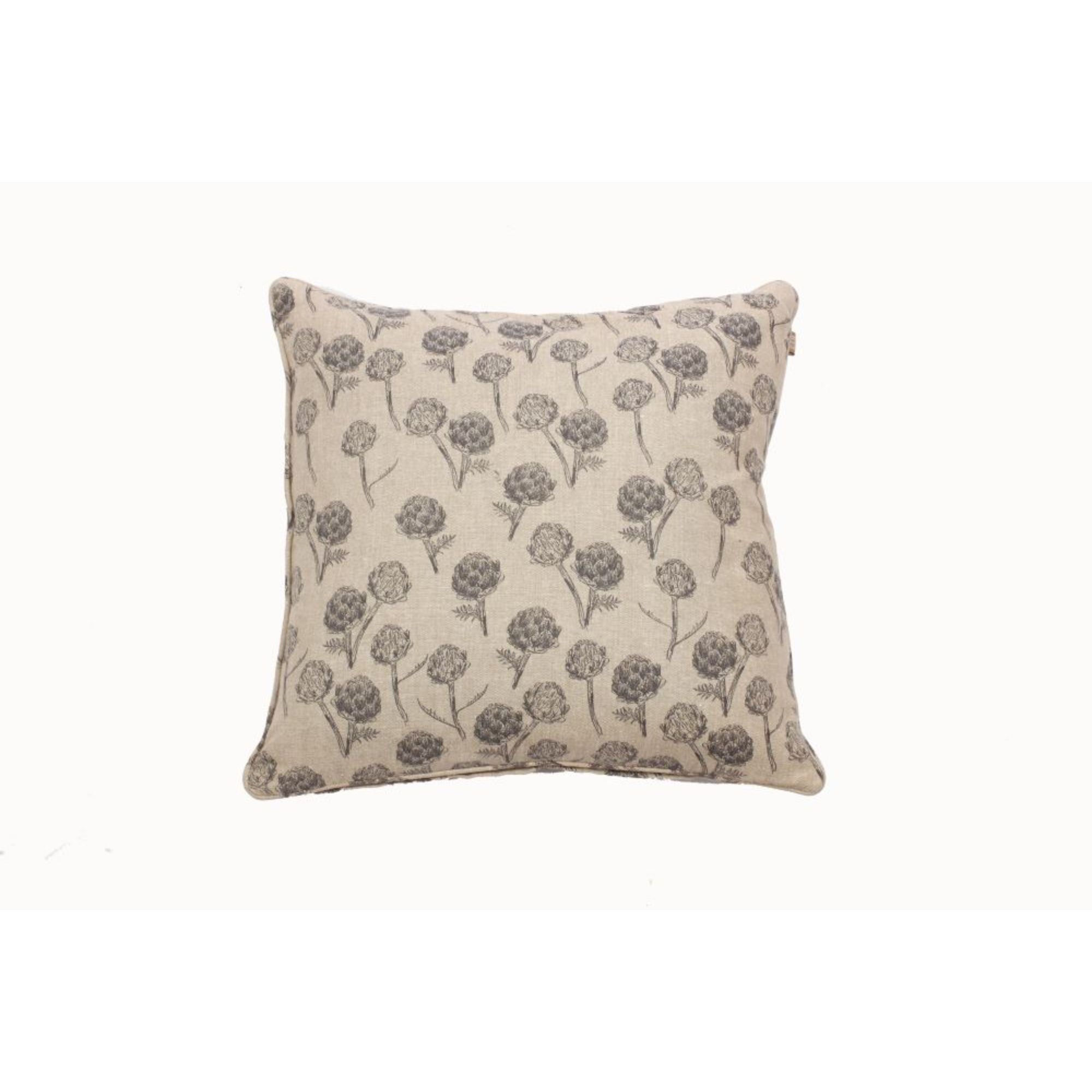 Set of Two 18" Beige and Charcoal Artichoke Cotton Throw Pillow