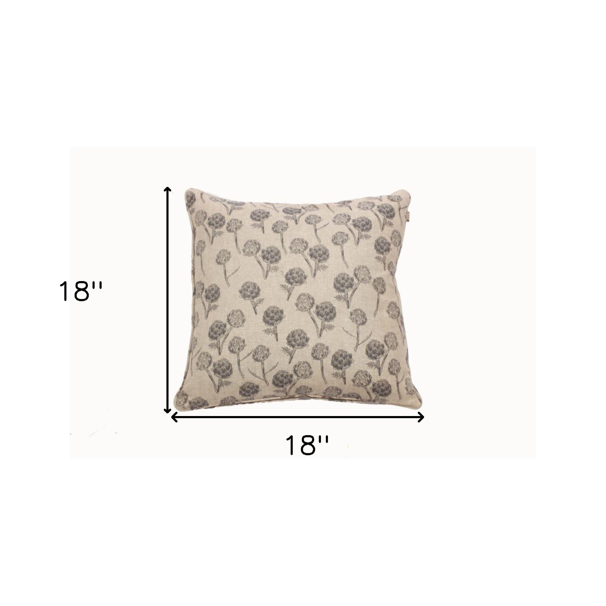 Set of Two 18" Beige and Charcoal Artichoke Cotton Throw Pillow