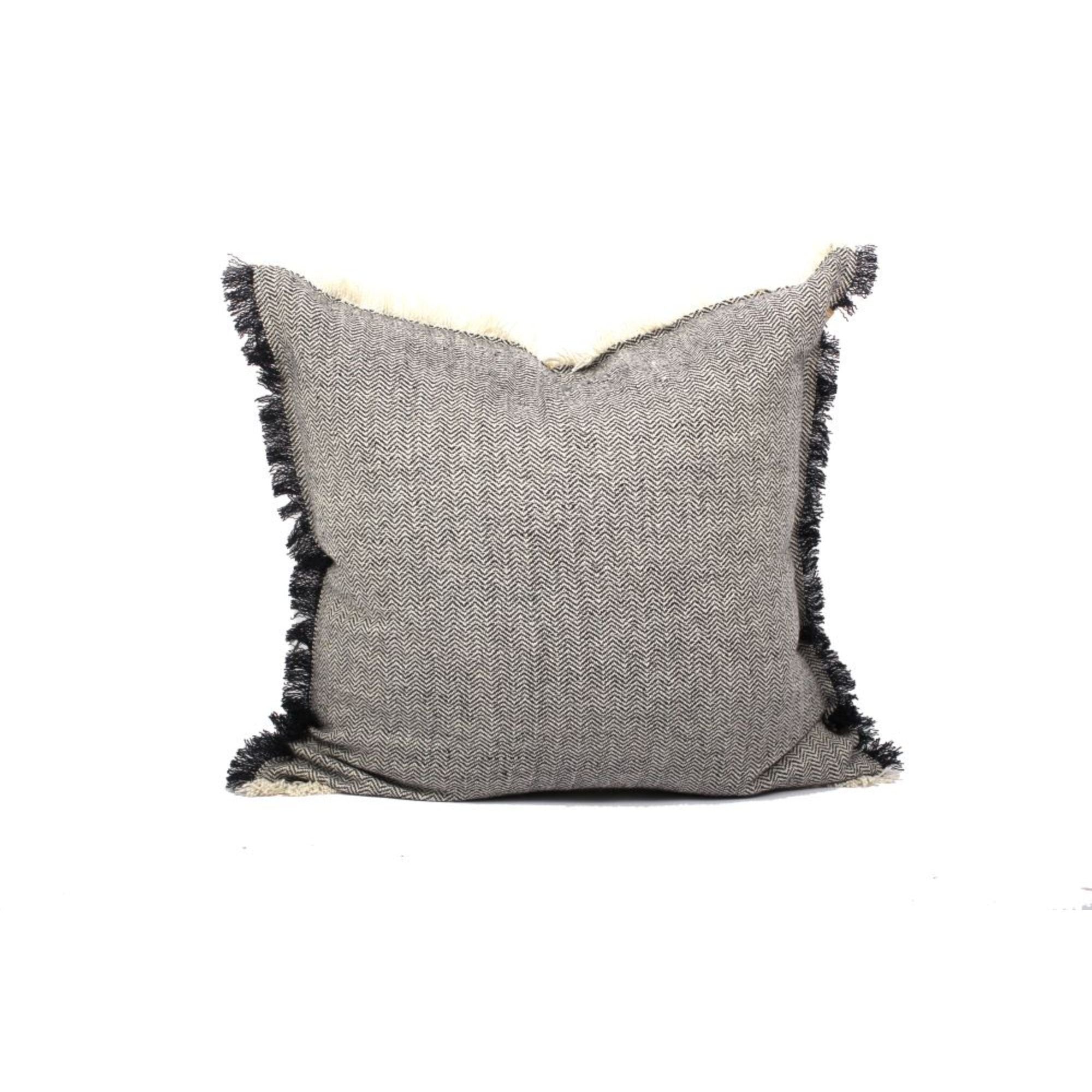 Set of Two 24" Dark Slate Gray Herringbone Cotton Throw Pillow With Fringe