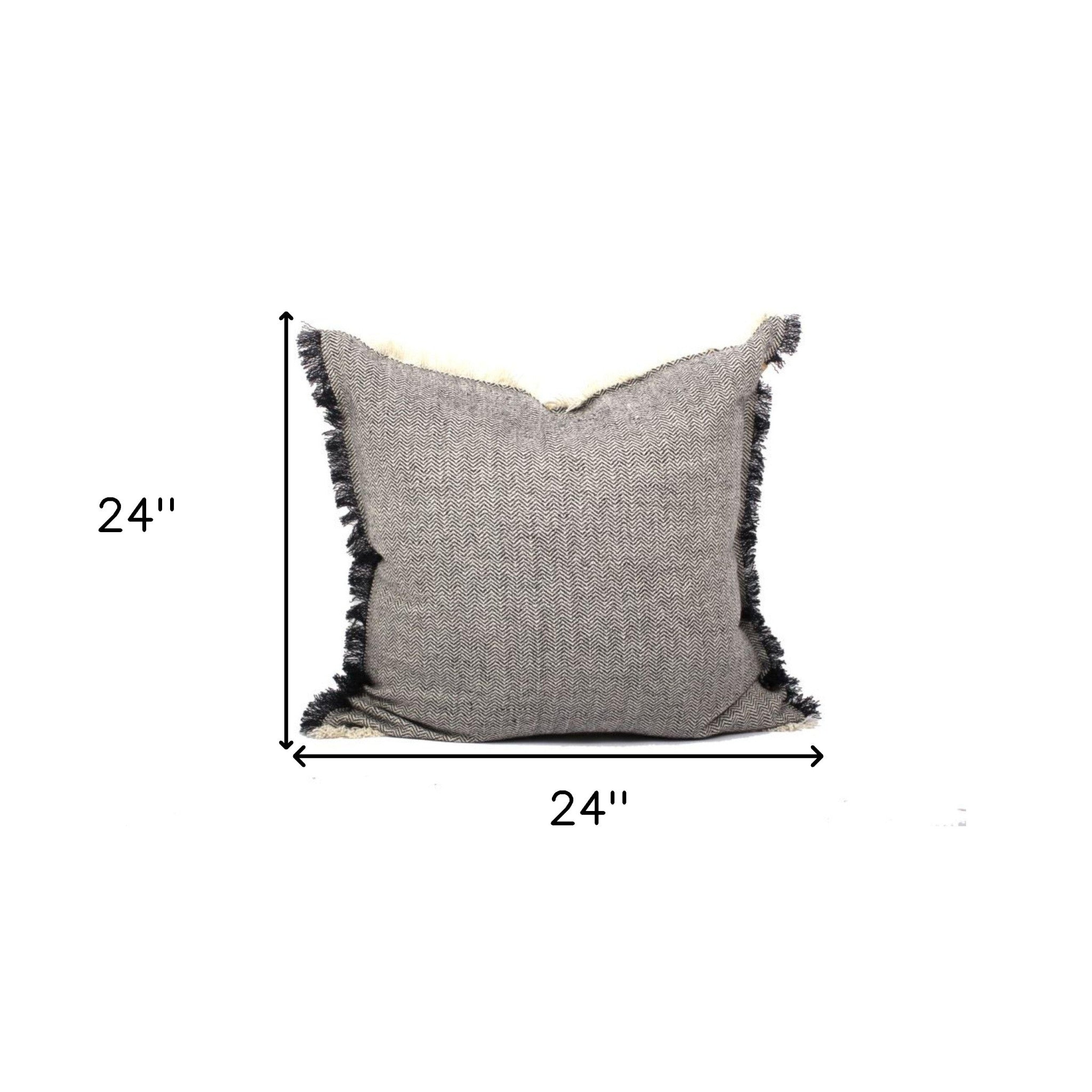 Set of Two 24" Dark Slate Gray Herringbone Cotton Throw Pillow With Fringe