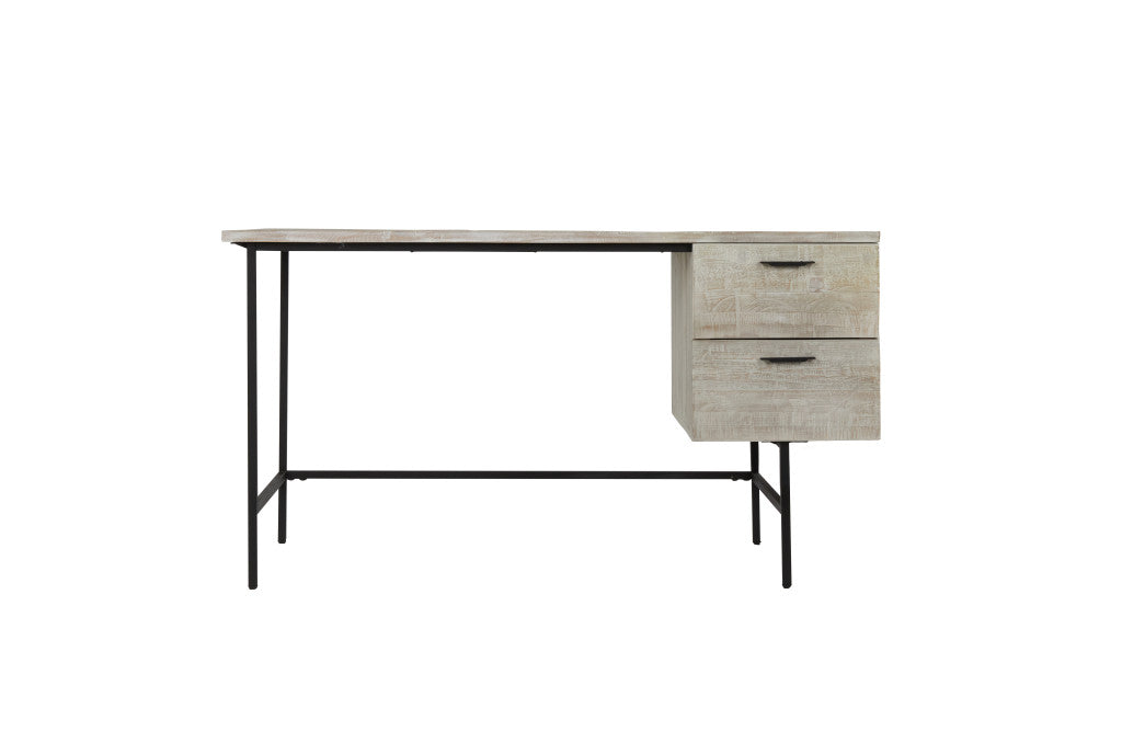 55" Ivory and Black Solid Wood Writing Desk with Two Drawers