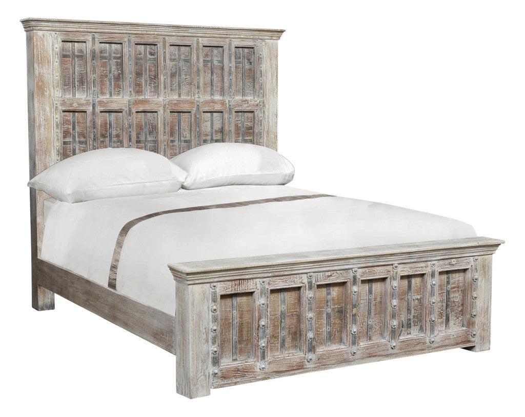 Solid Wood Panel and Metal Queen Gray Bed