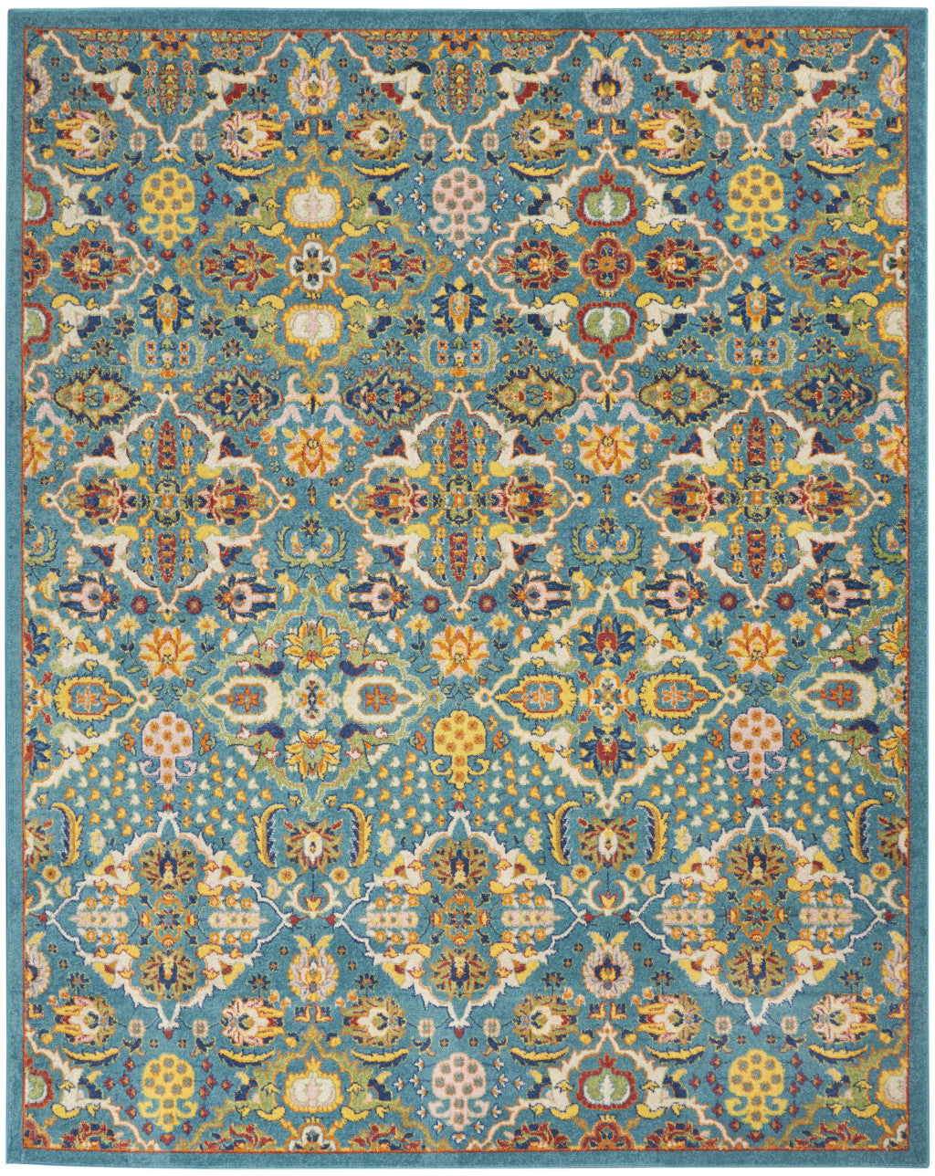 9' x 12' Teal and Gold Floral Power Loom Area Rug